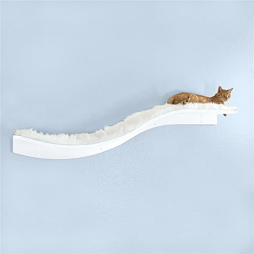 THE REFINED FELINE Estante para gatos de rama de loto de 60 pulgadas en blanco orientado hacia la derecha con alfombra reemplazable, para jugar,