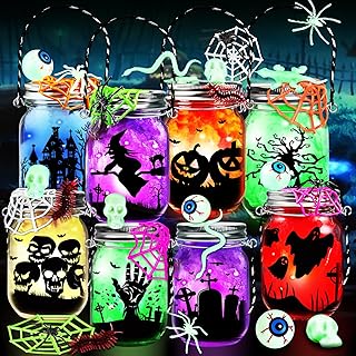 AuroTops Halloween Crafts for Kids,8 Pack Halloween Mason Jar Kit with Accessories for Kids DIY Kit,Art Activities Gifts for Kid Party Favors Decorations for Classroom,Trick or Treat Toy