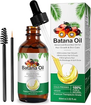 Batana Oil for Hair Growth 60ml, Batana Oil Organic Cold Press, Repairs Damaged Hair, Eliminates Split Ends & Increases Shine, Prevents Hair Loss & Breakage, Nourishes Scalp 1 PACK