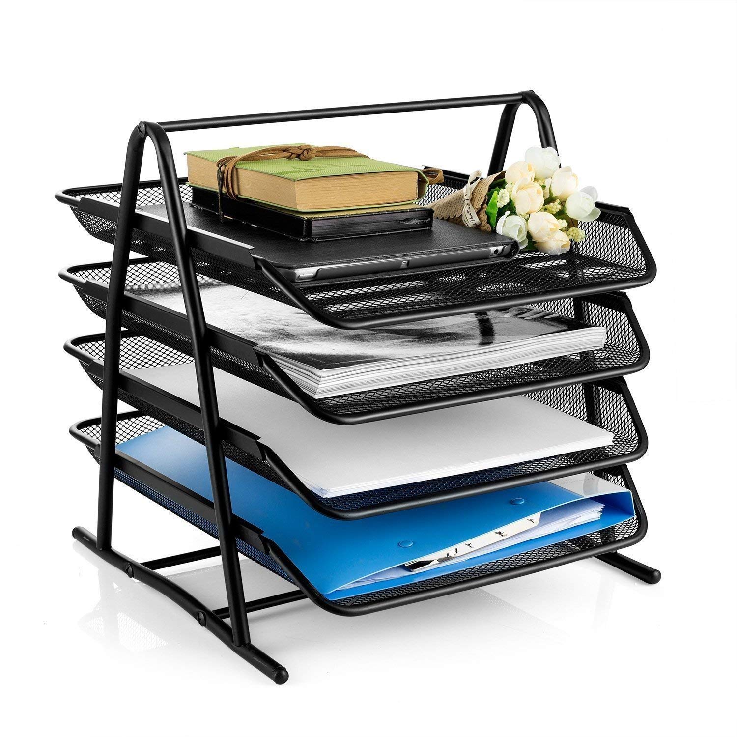 Kthree Trade 4 Tier Metal Mesh File Tray A4 Document/Paper/Files/Letters/Folders Holder