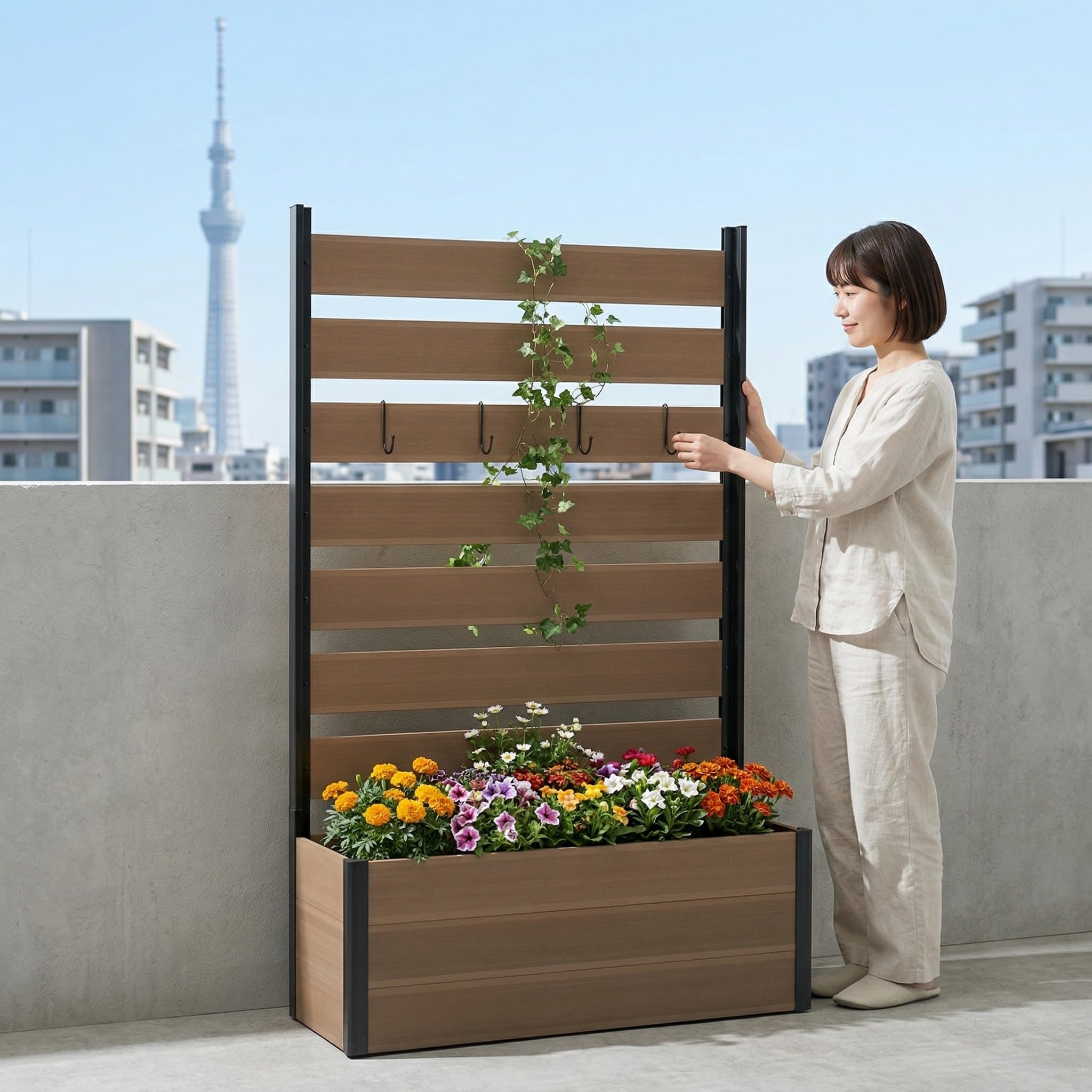 Amazon | ウッドフェンス 目隠し 人工木 プランターフェンス 90×150cm