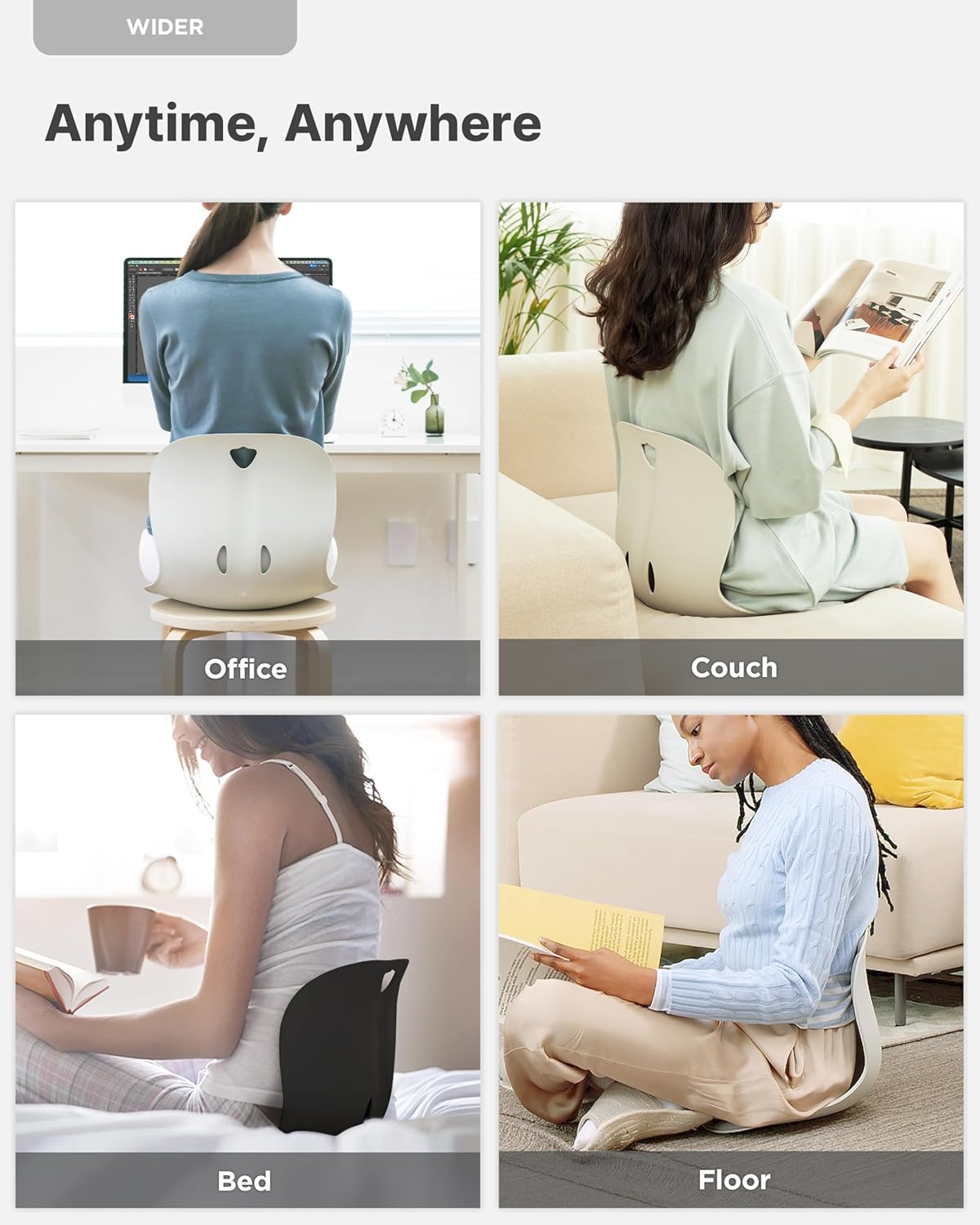 curble WIDER 2PACK, Ergonomic Lower Back Support Chair, Lumbar Support for Back Posture Corrector and Low Back Pain Relief, Portable, for Office Chair and Work form Home (2 Pack Black Grey)