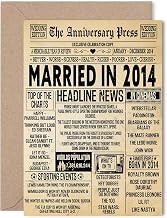 12th Anniversary Card for Women Men - Vintage Newspaper Married in 2014-12 Year Wedding Anniversary Card for Companion Wife Partner Husband, 5x7 Inch Anniversaries Greeting Cards