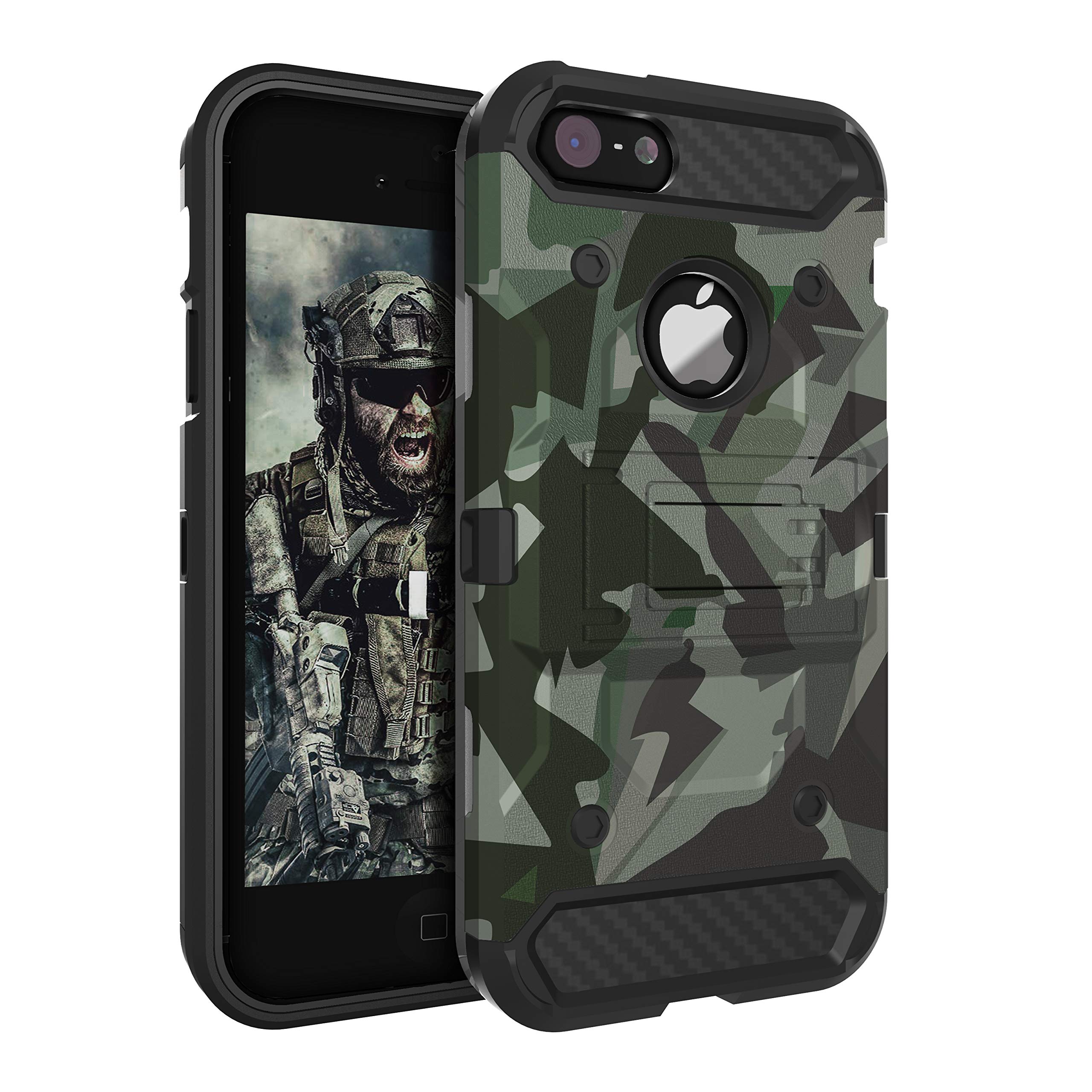 HUATRK iPhone 5 Case iPhone 5S Case iPhone SE 2016 Case Man Boys Military Kickstand Three Layer Heavy Duty Shockproof Protective Camo Cover,Camouflage Green