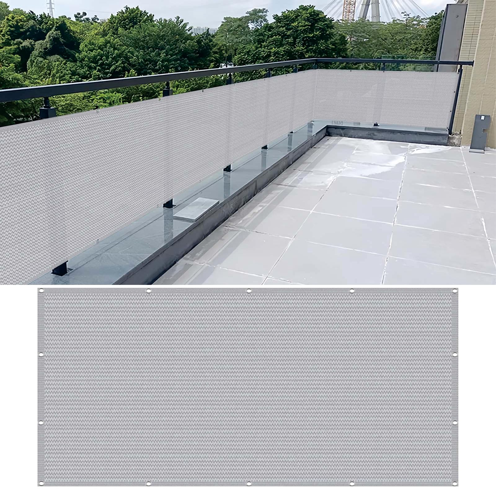 Brise vue balcon 110x220 cm gris clair en HDPE occultant avec œillets
