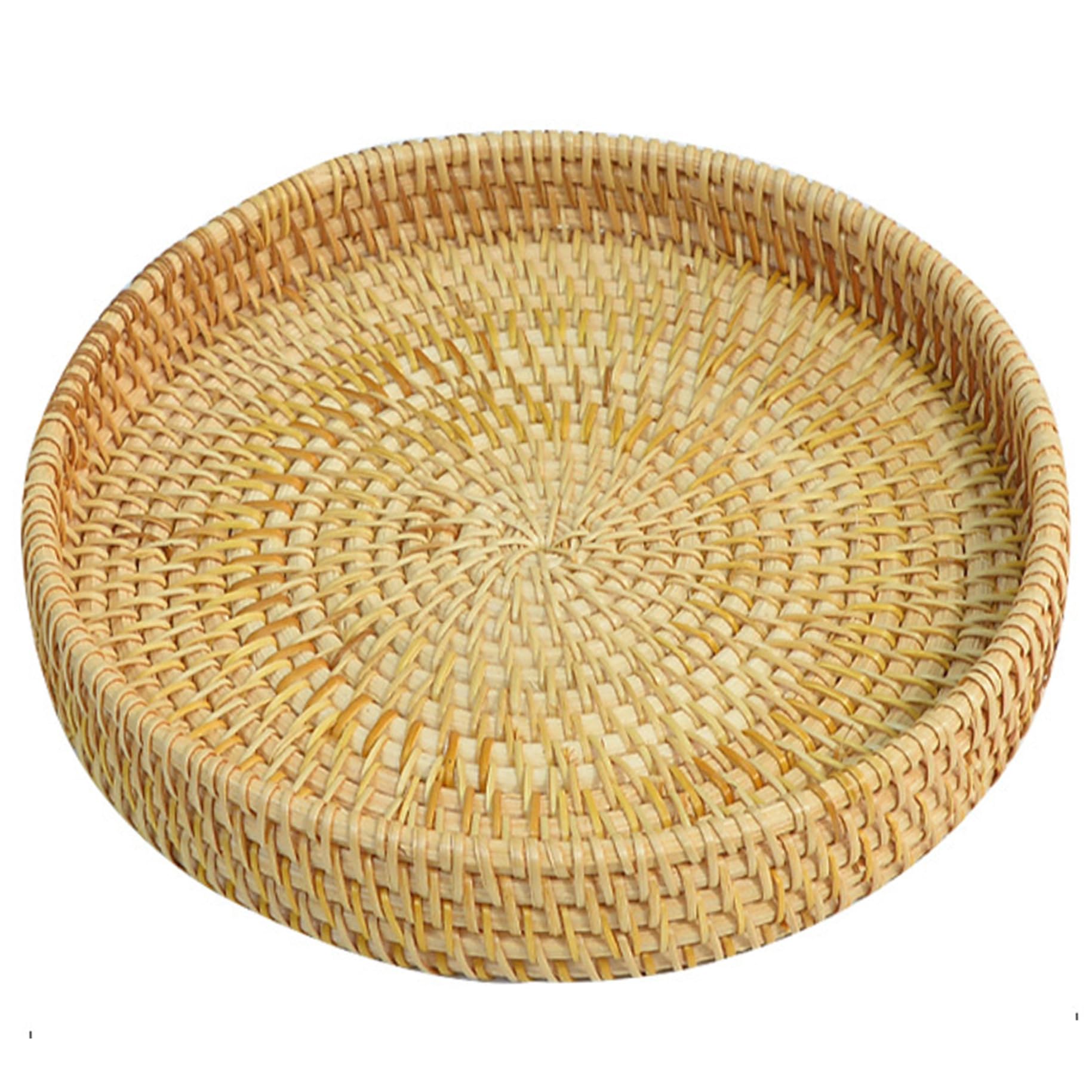 Wilafury 9 Inch Rattan Serving Tray, Woven Round Wicker Tray for Snacks, Fruits, Desserts & Farmhouse Home Decor, 22 cm, Brown