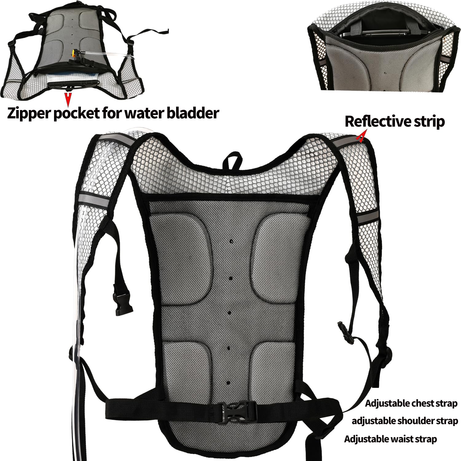 Trinkrucksack mit 2 l Wasserblase – ideal für Outdoor-Sportarten beim Laufen, Wandern, Camping, Radfahren, Skifahren, Unisex, Black Pack with Bladder