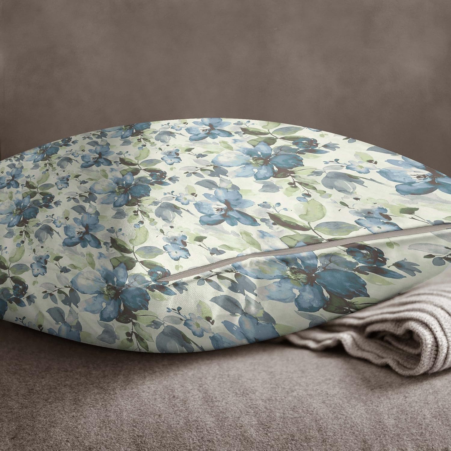 S4Sassy Light Blue Floral Print 2 Pcs Square Cushion Cover Cotton Poplin Pillow Case Throw-16 x 16 Inches