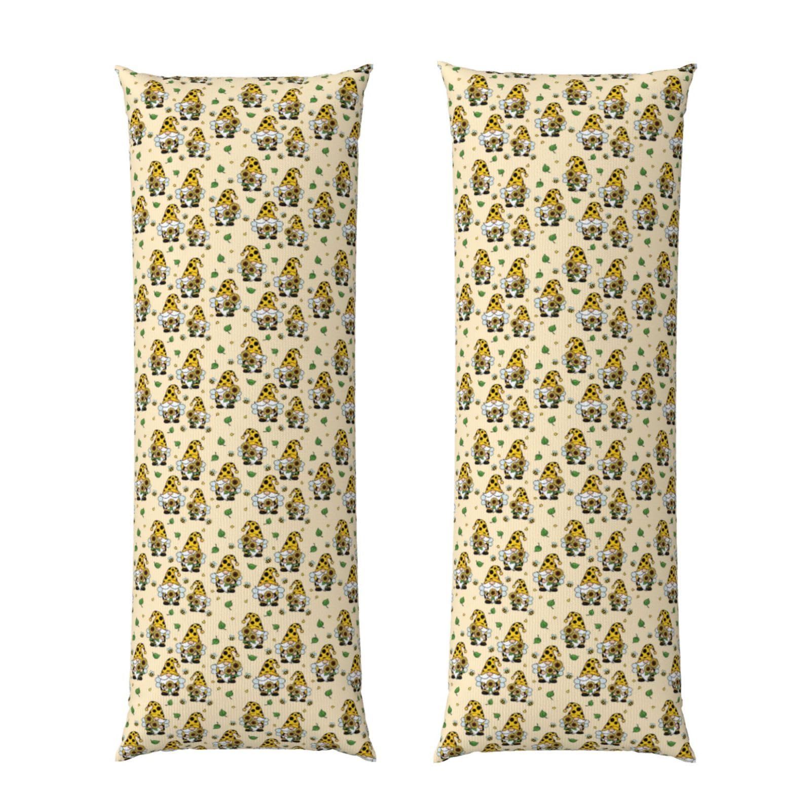 Long Pillow Cover 20x60 Gnomes Bees and Sunflowers, Premium Body Pillowcase with Zipper, Cozy Flannel Fabric Protector, for Men Women Couch Sofa Bed