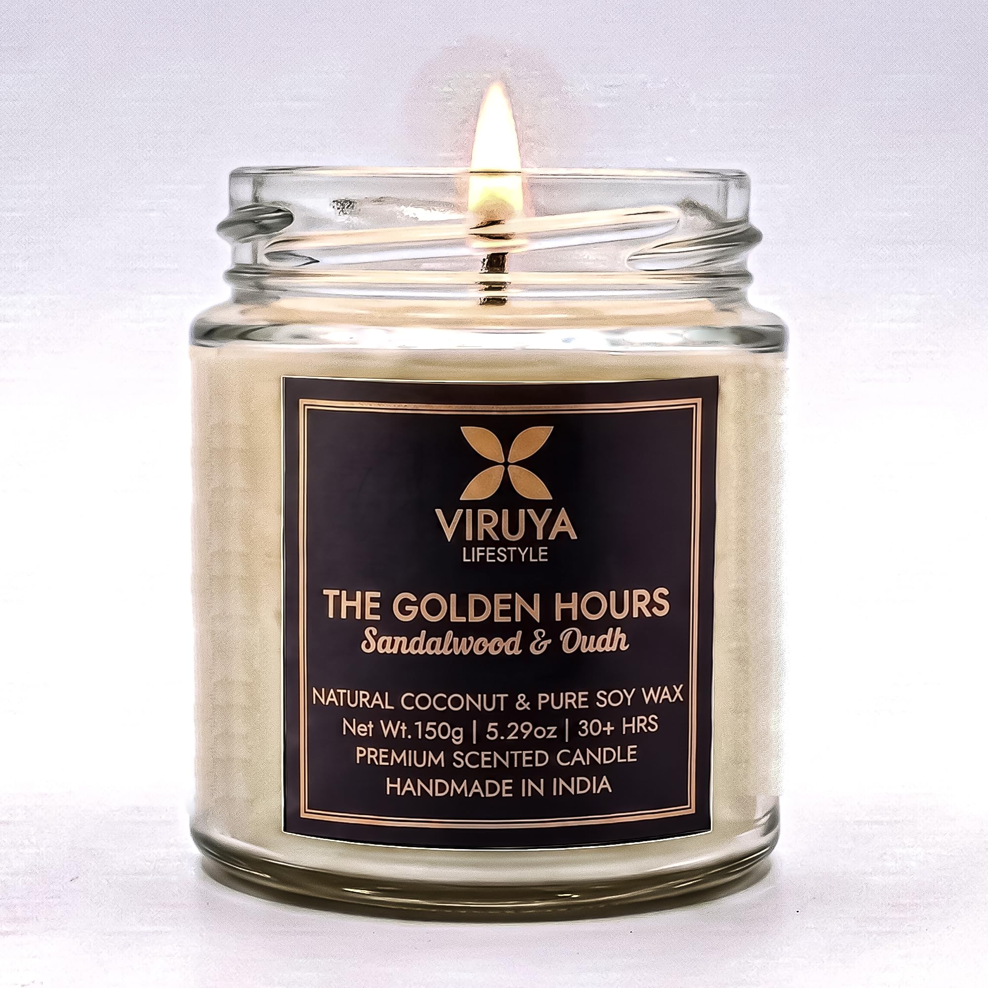 Hand Poured Scented Candle Jar | Premium Coconut & Pure Soy Wax Blend | Sandalwood & Oudh Fragrance | 150g Clear Glass Jar Candle for Aromatherapy, Relaxation & Home Decor-image-10