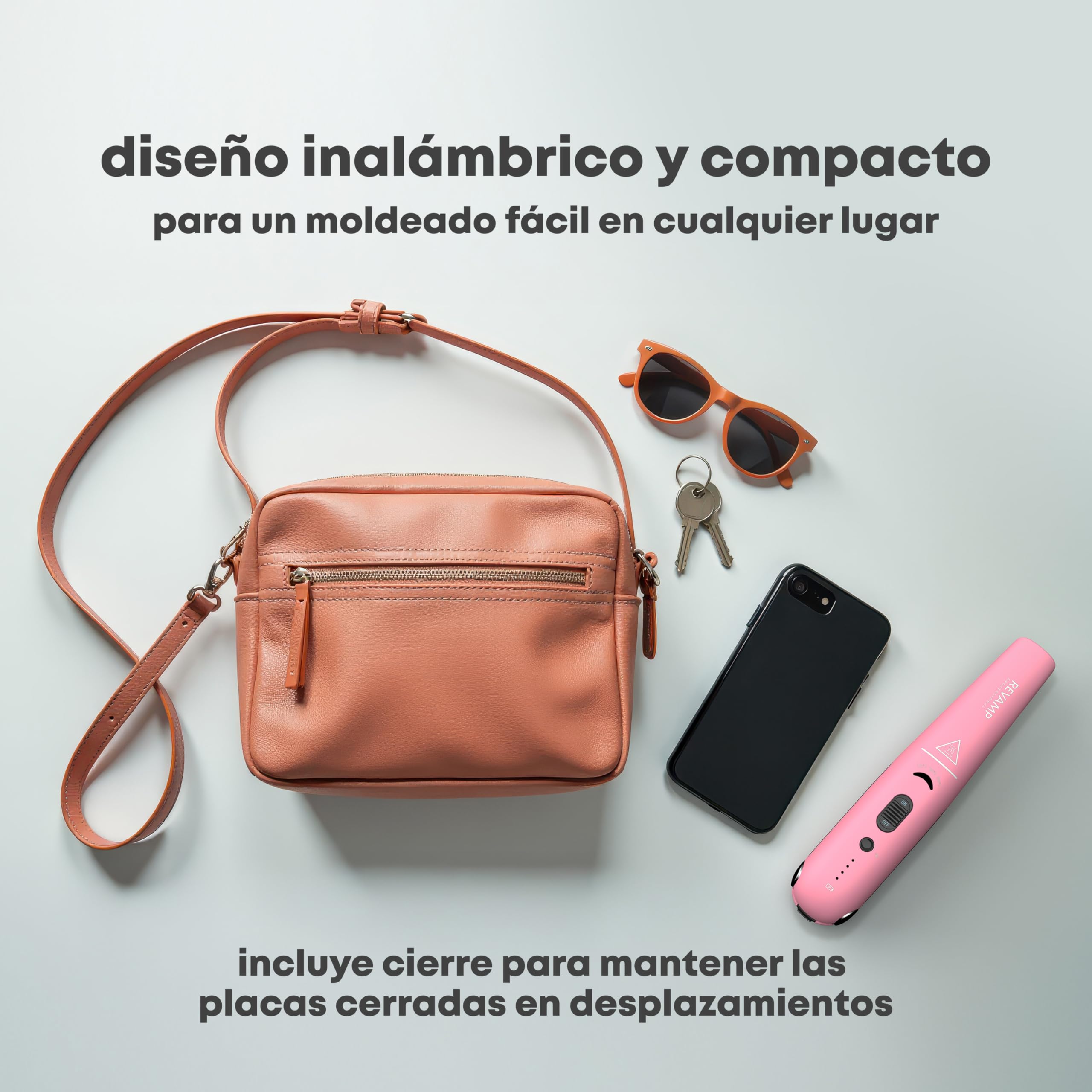 REVAMP Plancha de Pelo Inalámbrica Compacta Liberate de Cerámica - Plancha de Pelo Recargable, Plancha Portátil para Alisar, Rizar y Ondular - Rosa