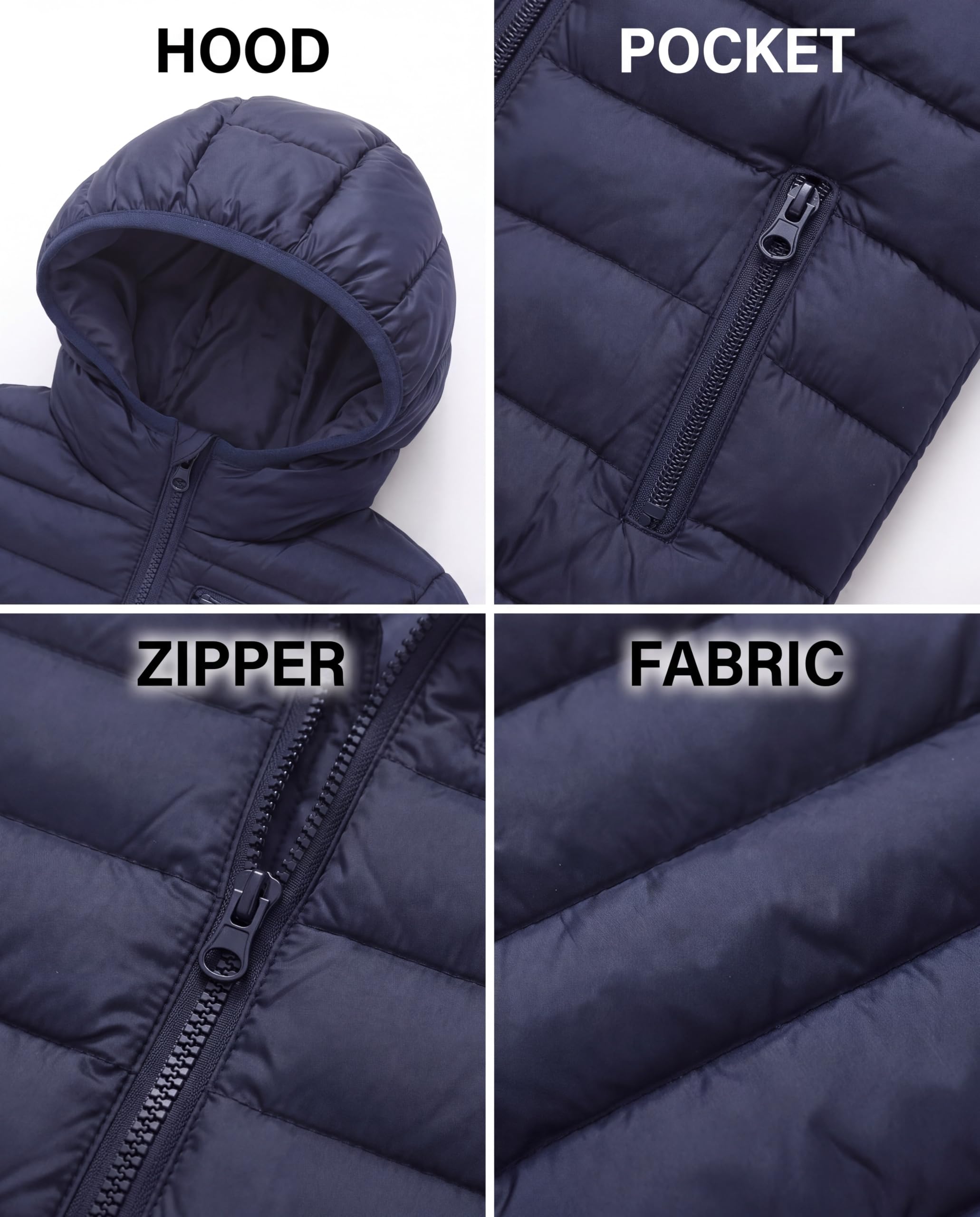 Chaqueta acolchada ligera unisex para niños, abrigo de burbujas plegable con bolsillos con cremallera, con capucha, para adolescentes de 9 a 16 años