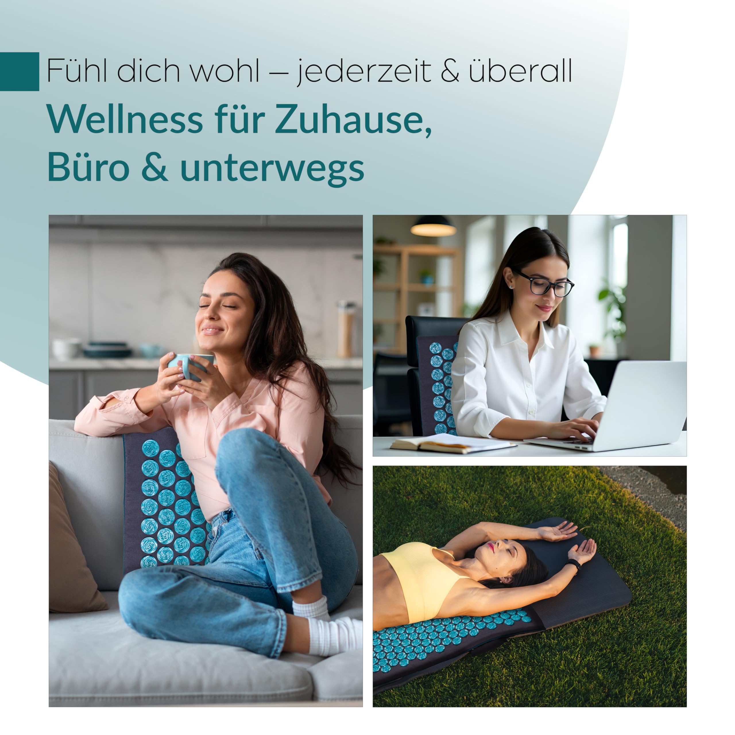 Akupressurmatte Set 5-teiliges Entspannungs-Set aus Naturmaterialien Für Rücken,Nacken,Füße Akupressur-Matte mit 700 Spitzen mit Tragetasche waschbare Bezüge Wellness für Zuhause