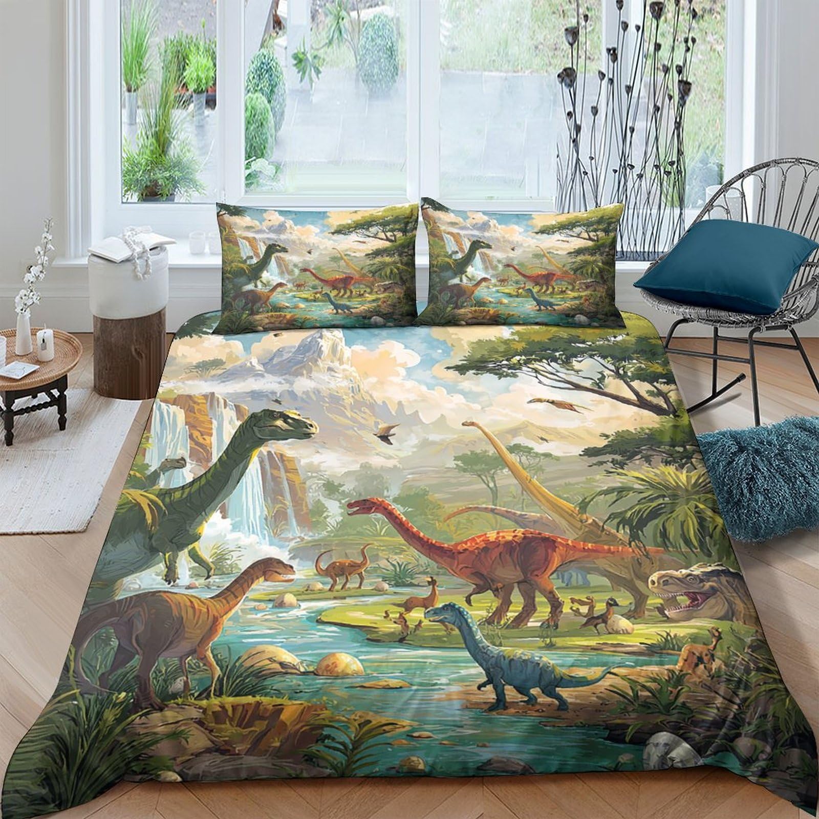 Ctjqhvkz Style-7 3D Printed Dinosaur Forest Fitted Sheet Microfiber Soft Breathable Jurassic River Mattress Cover For Bedroom Decor Single（135X200cm）