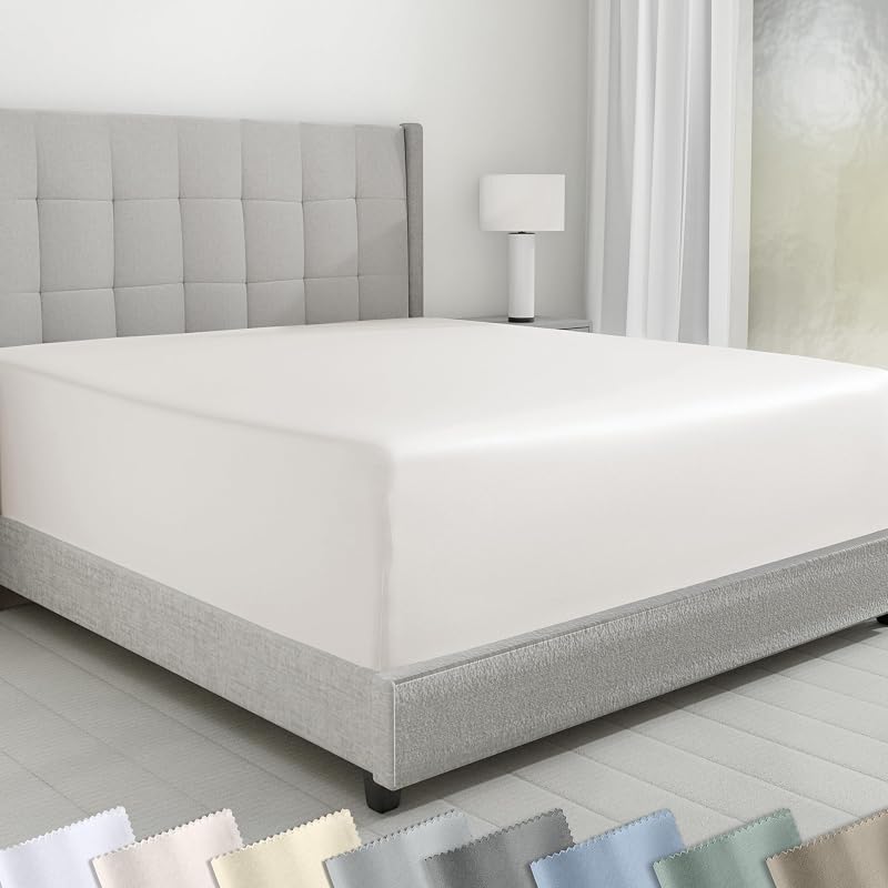 California Design Den 600 Thread Count Fitted Sheet Queen, True Ivory | 100% Cotton Sateen Backed by Good Housekeeping Seal, Soft & Smooth, 16" Deep Pocket, All-Around Elastic, No-Pop Fit, Durable
