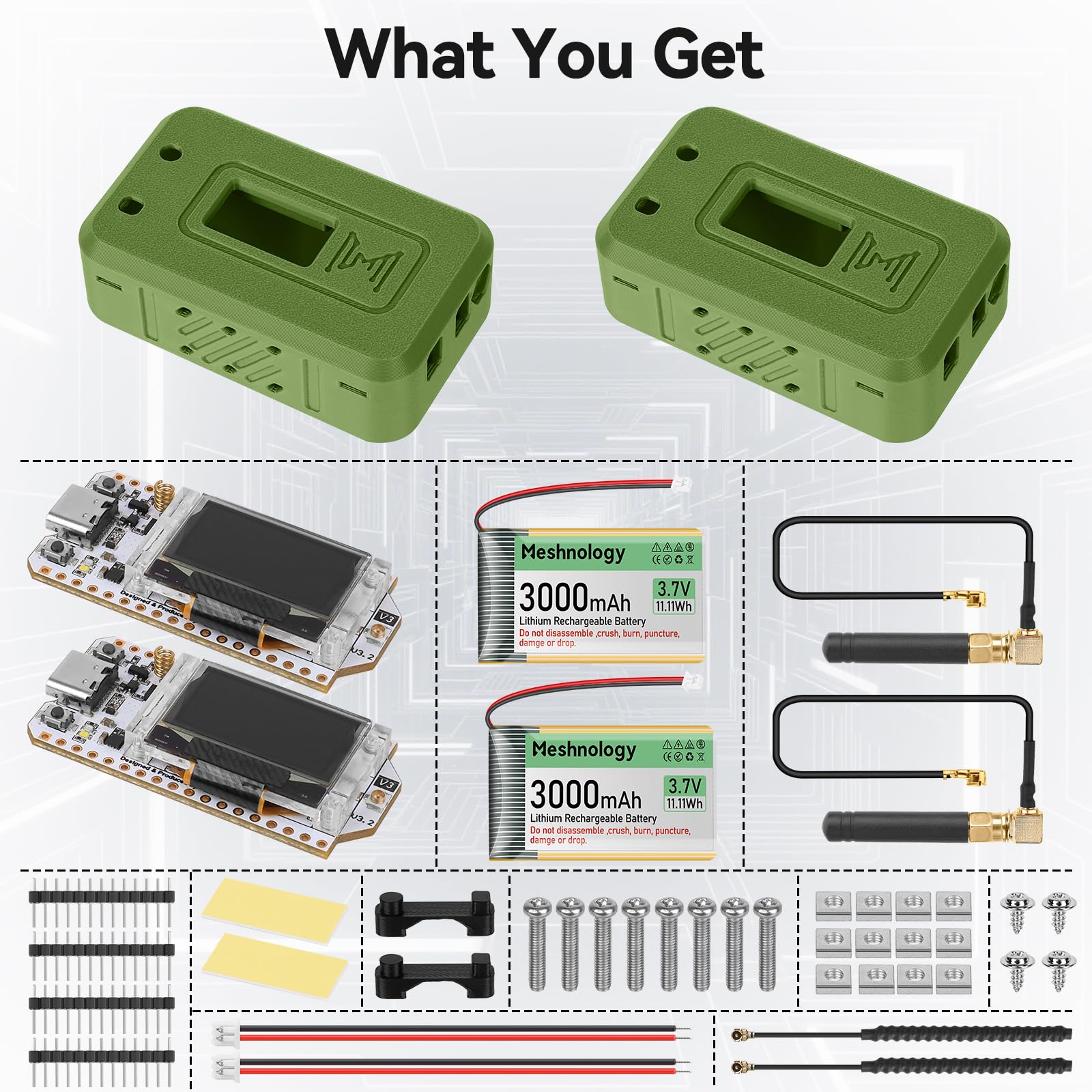 2 Set ESP32 LoRa V3 Modulplatine con Antenna 868 MHz + Batteria 3000 mAh + Custodia Protettiva con WLAN Integrato Bluetooth SX1262 CP2102 Display OLED 0,96" Tipo C per Arduino Lora Meshtastic IoT (N35