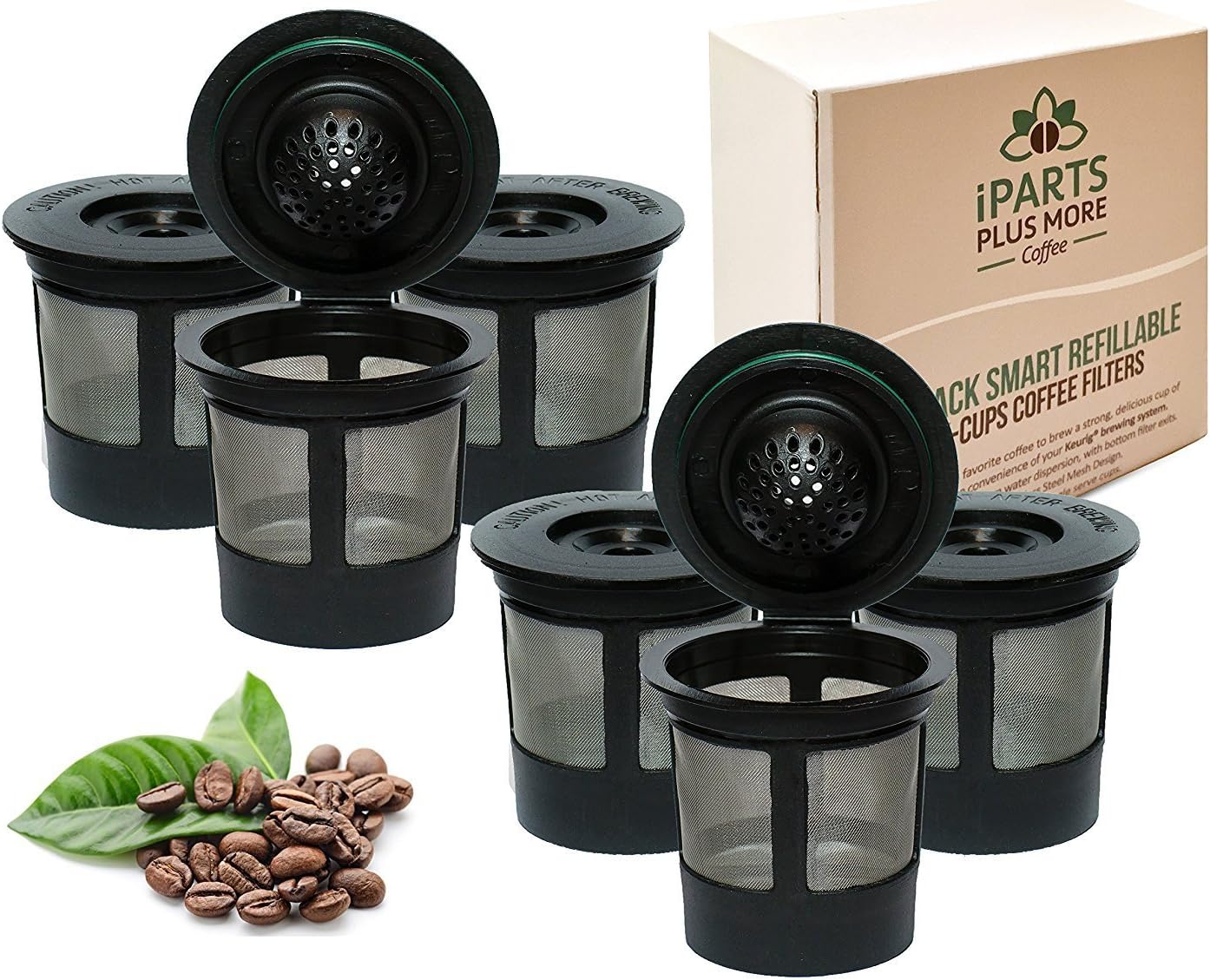iPartPlusMore Reusable Coffee Filters Compatible with 1.0 and 2.0 Keurig Single Cup Coffee Maker - BPA-Free Stainless Steel Refillable K Cup Coffee Filter with Fine Mesh Screen (Pack of 6)