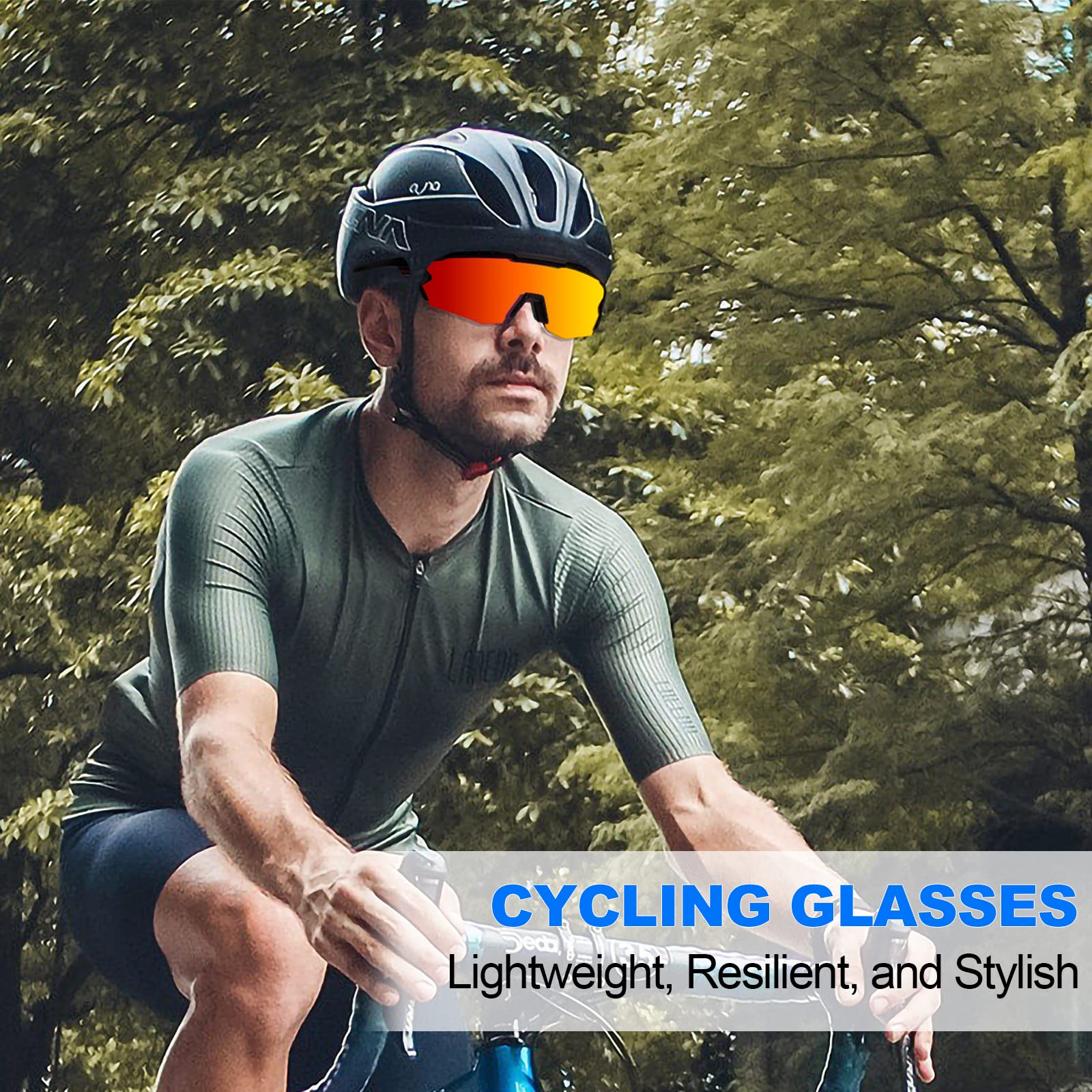 Occhiali da sole sportivi polarizzati con 3 lenti intercambiabili, per uomo e donna, occhiali da ciclismo, ciclismo, corsa, pesca (nero/rosso), nero/rosso, L