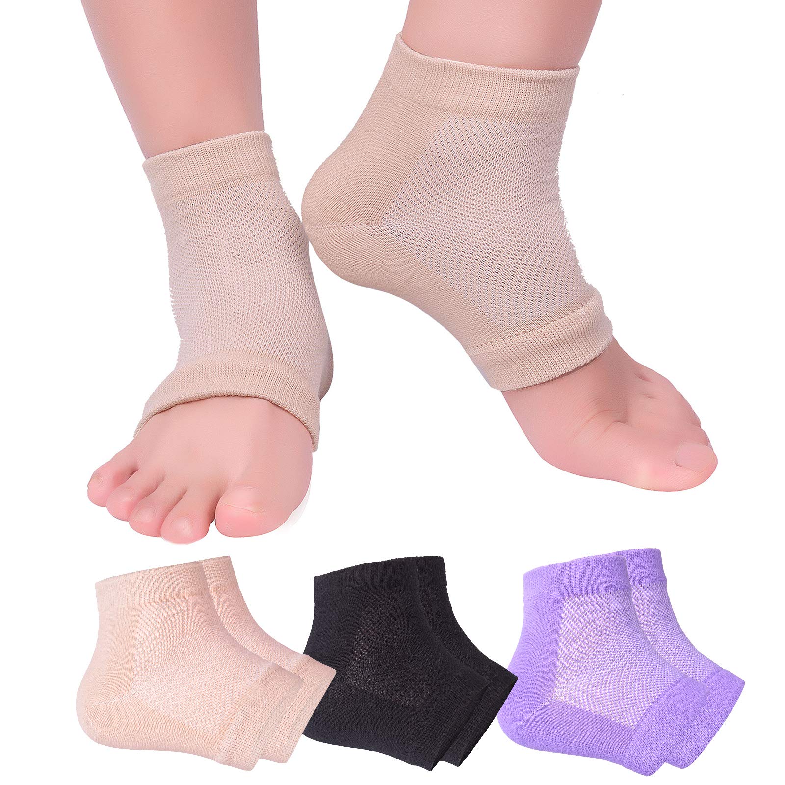 Vented Moisturizing Gel Heel Socks, 3 Pairs Toeless Spa Sock for Foot Care Treatment, Cracked Heels, Dry Feet, Foot Calluses (Purple, Black, Beige) (B08PQKWLZX) Amazon Price History, Amazon Price Tracker