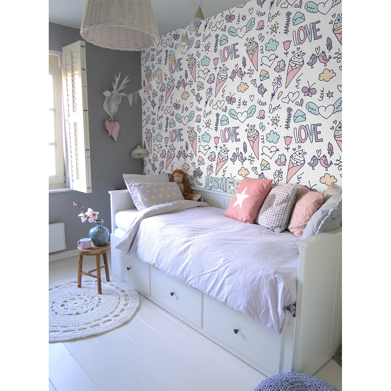 Mural Meuble Chambre Salon Stickers Muraux Nuages Oiseaux