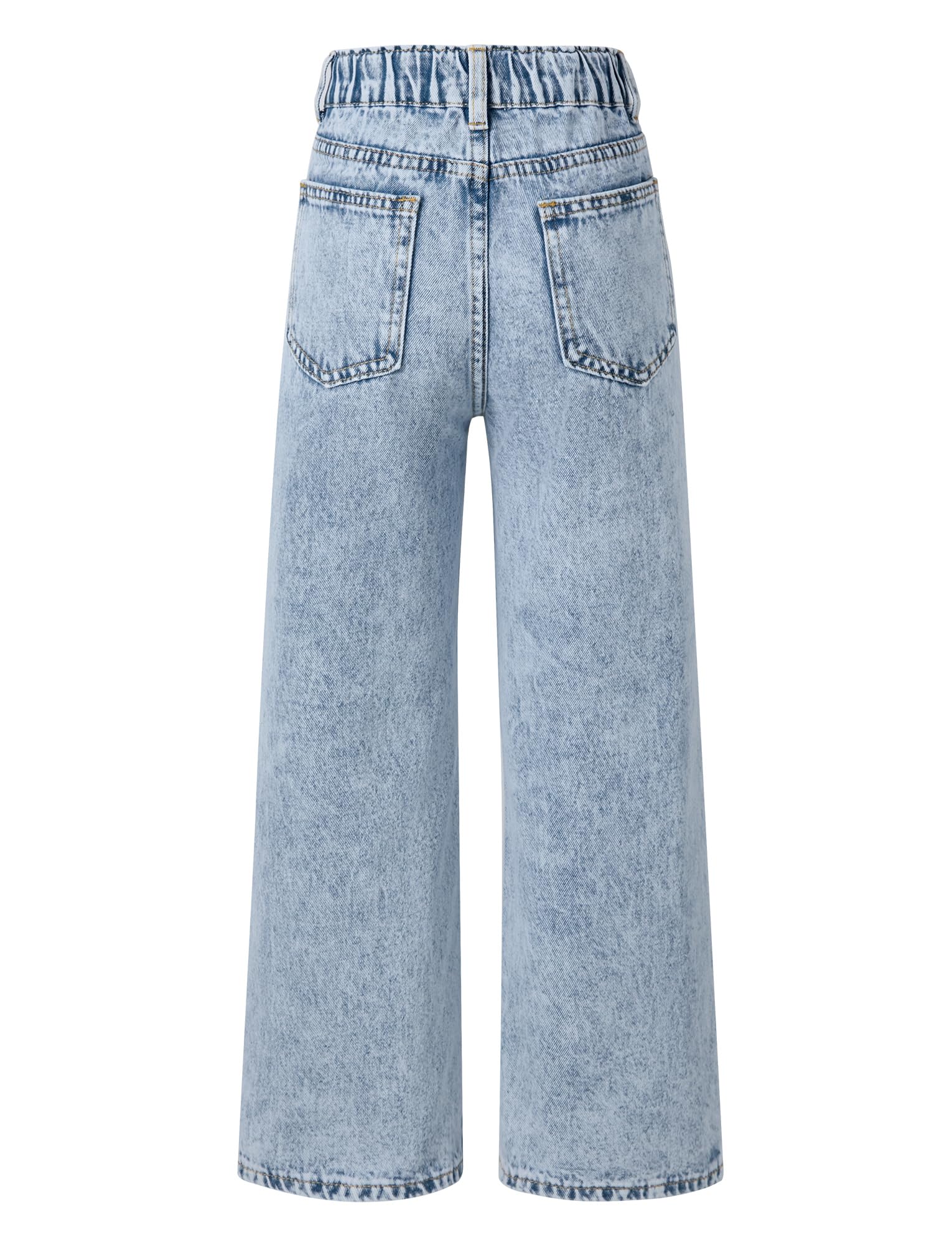 Maeau Pantalones vaqueros rasgados de pierna ancha para niñas, pantalones vaqueros estampados, rectos, holgados, con cintura elástica y bolsillos, 5-14 años, altura 120-160 cm