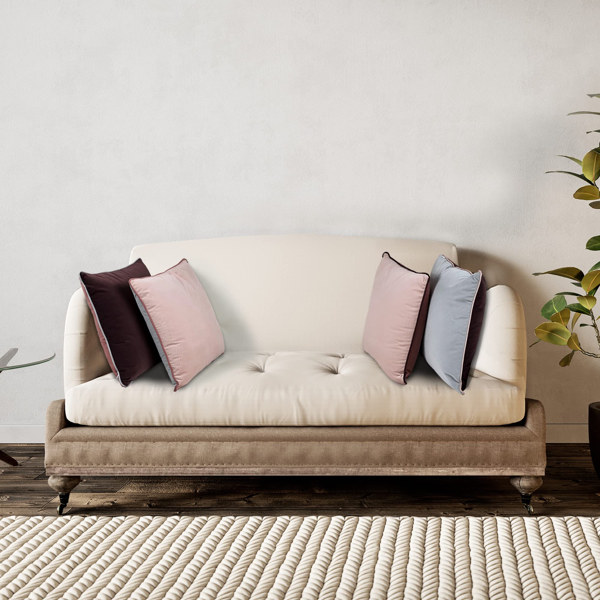 Set de 2 Fundas Cojín Terciopelo. Fundas Cojines Decorativos. Funda Cojin Sofa Terciopelo. Cojin Cama. Cojines salón. Relleno no Incluido. (Berenjena, Rosa y Gris, 45x45cm, 4ud)