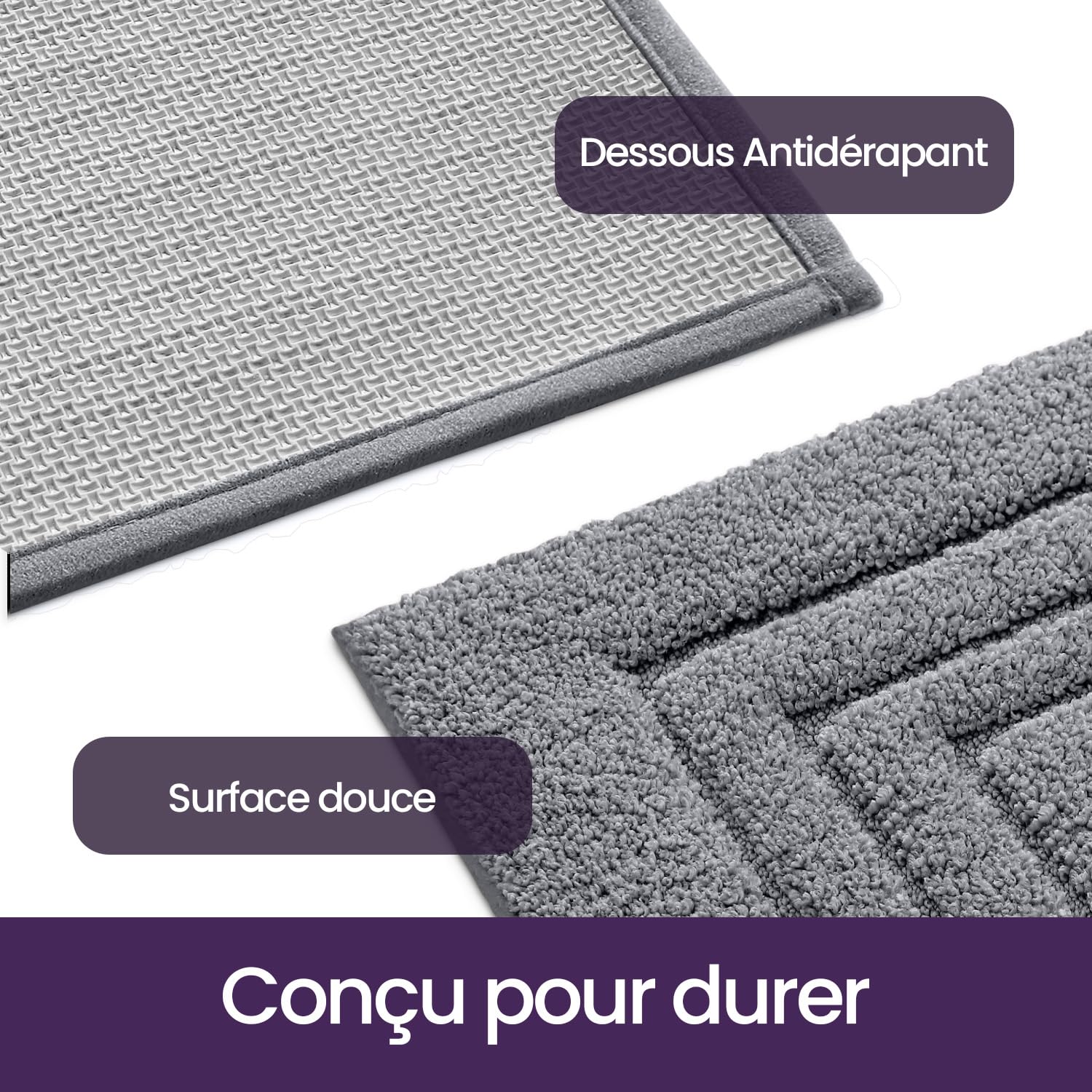 DEXI Tapis Salle de Bain Antiderapant 60 x 90 cm, Microfibre Moelleux et Absorbante, Doux et Confortable, Lavable en Machine, pour Douche, Baignoire, Toilettes, Gris foncé