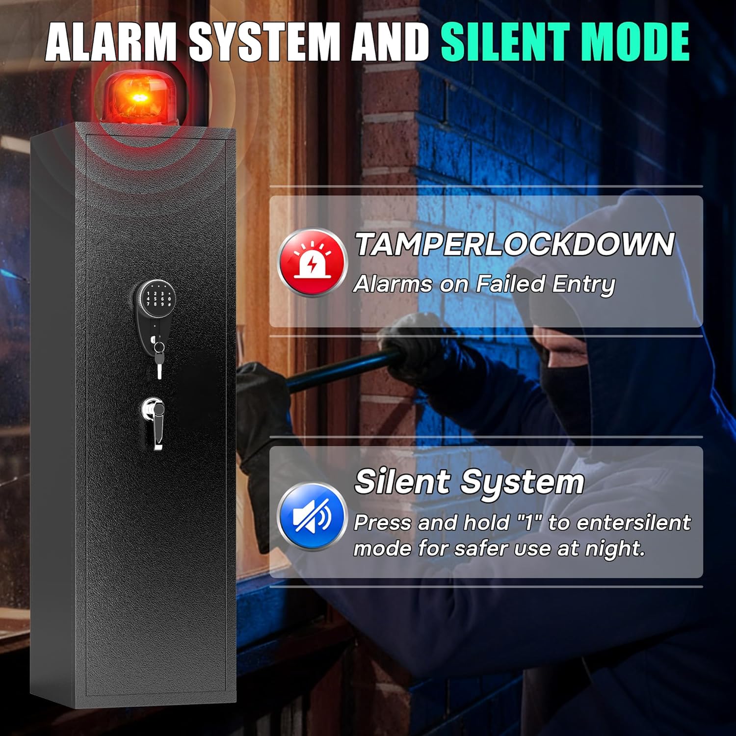Gun Safe for Rifles and Pistols, Rifle Safe for 5 Shotguns and 7 Handguns Storage, Gun Locker with 3 Removable Gun Racks, Gun Cabinet with Digital Keypad, Gun Safe Home & Hunting for Enthusiasts