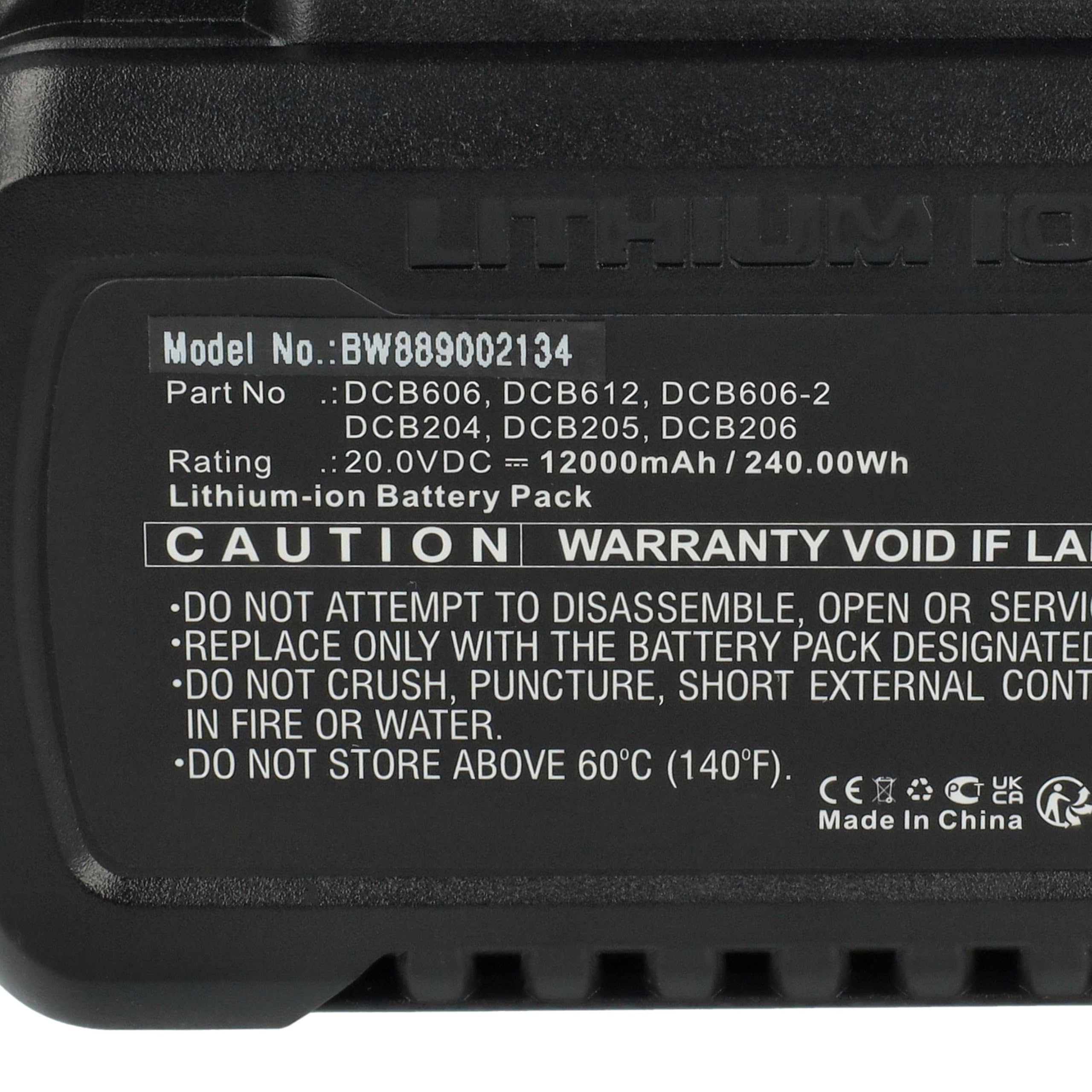 vhbw 1 x bateria kompatybilna z Dewalt DCD791NT, DCD795, DCD791P2, DCD796, DCD796D2, DCD792P2B elektronarzędzia (12000 mAh, Li-Ion, 20 V / 60 V)