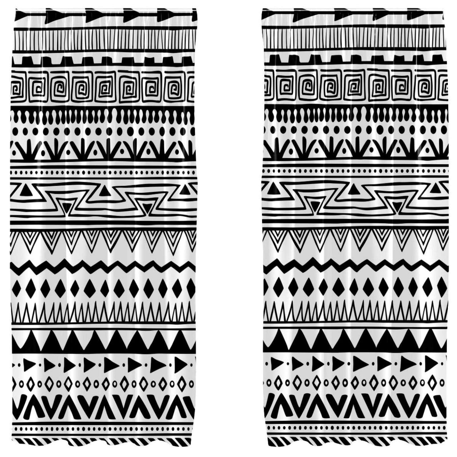 Cortinas de salón bohemias en blanco y negro, 2 paneles decorativos de 139x213 cm