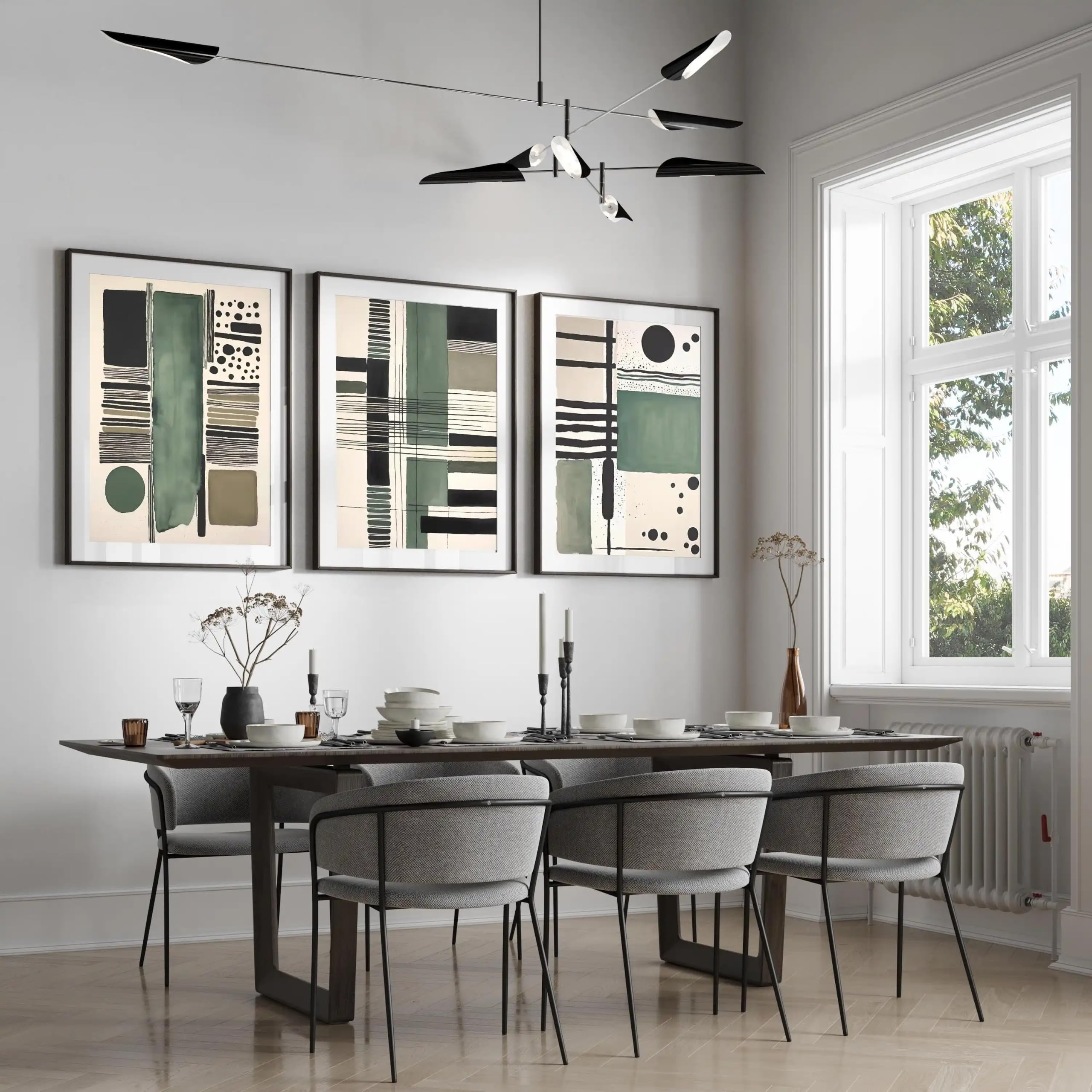 LTjiajuypd Stampe astratte neutre verdi, arte moderna con pennellate, poster su tela per la decorazione di casa e soggiorno (60x90 cm - 3 pezzi)
