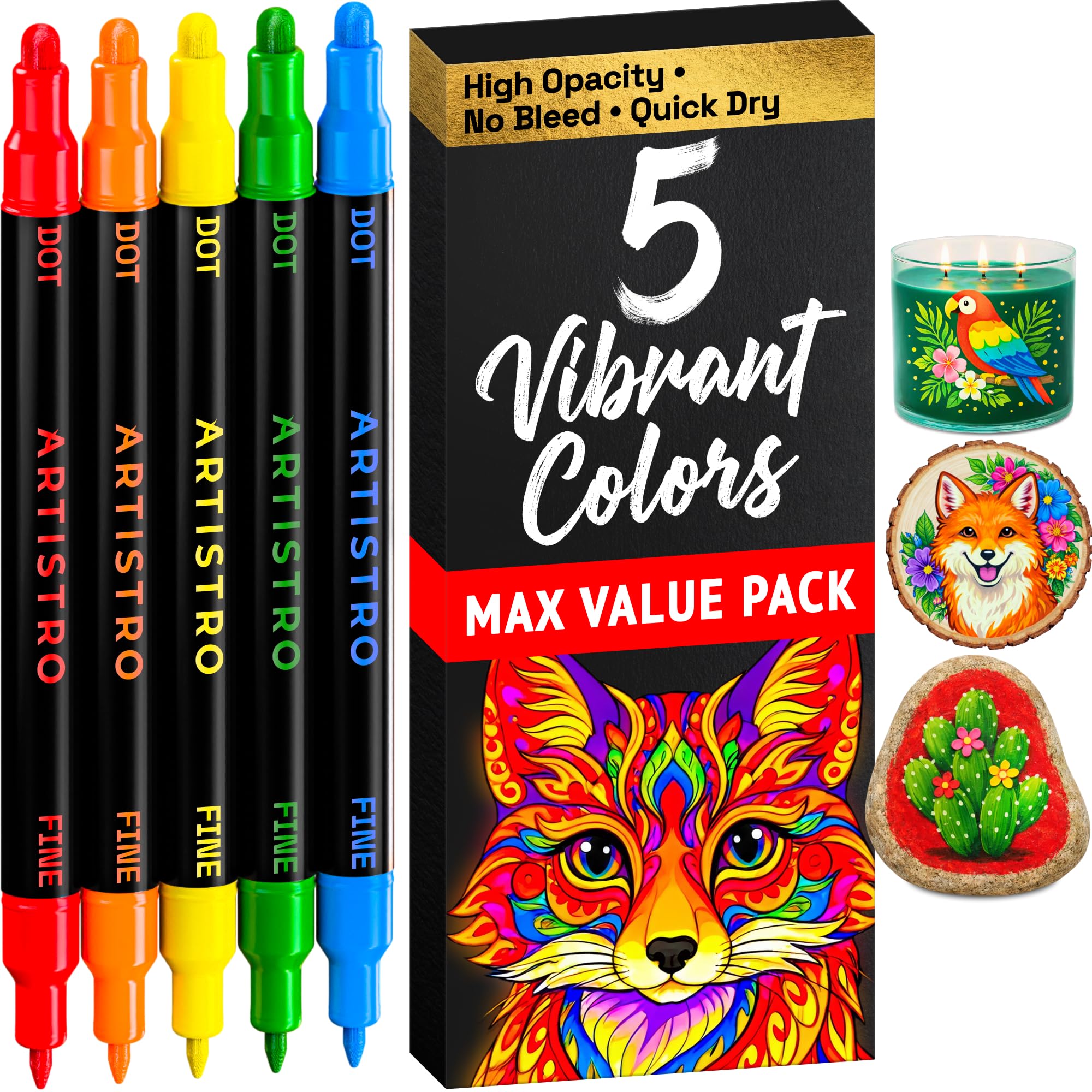 ARTISTRO 5 Multicolor Dual-Tip Acrylic Paint Marker Pens
