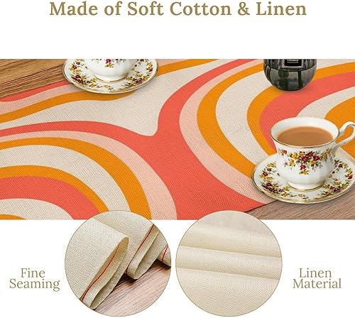 Miniatura 5 de Camino de mesa retro de los años 70, estilo vintage, abstracto, moderno, bohemio, espiral, espiral, ondas, granja, cena, camino para el hogar,