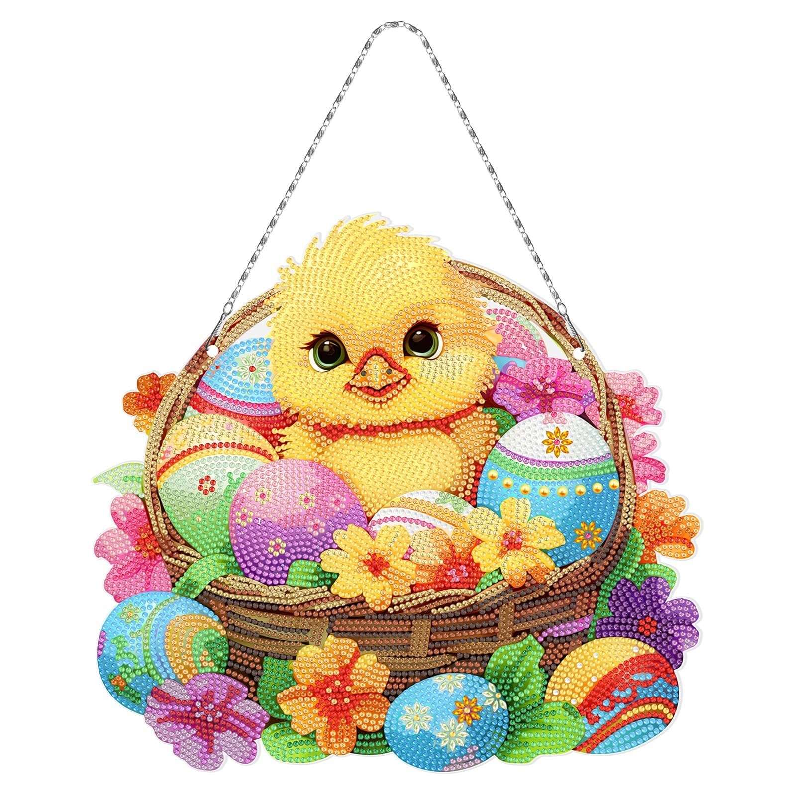Easter DIY 5D Diamond Art Painting Hanging Pendant, DIY Diamond Art Painting Window Pendants Home Garden Wall Hanging Kits for Home Wall Garden