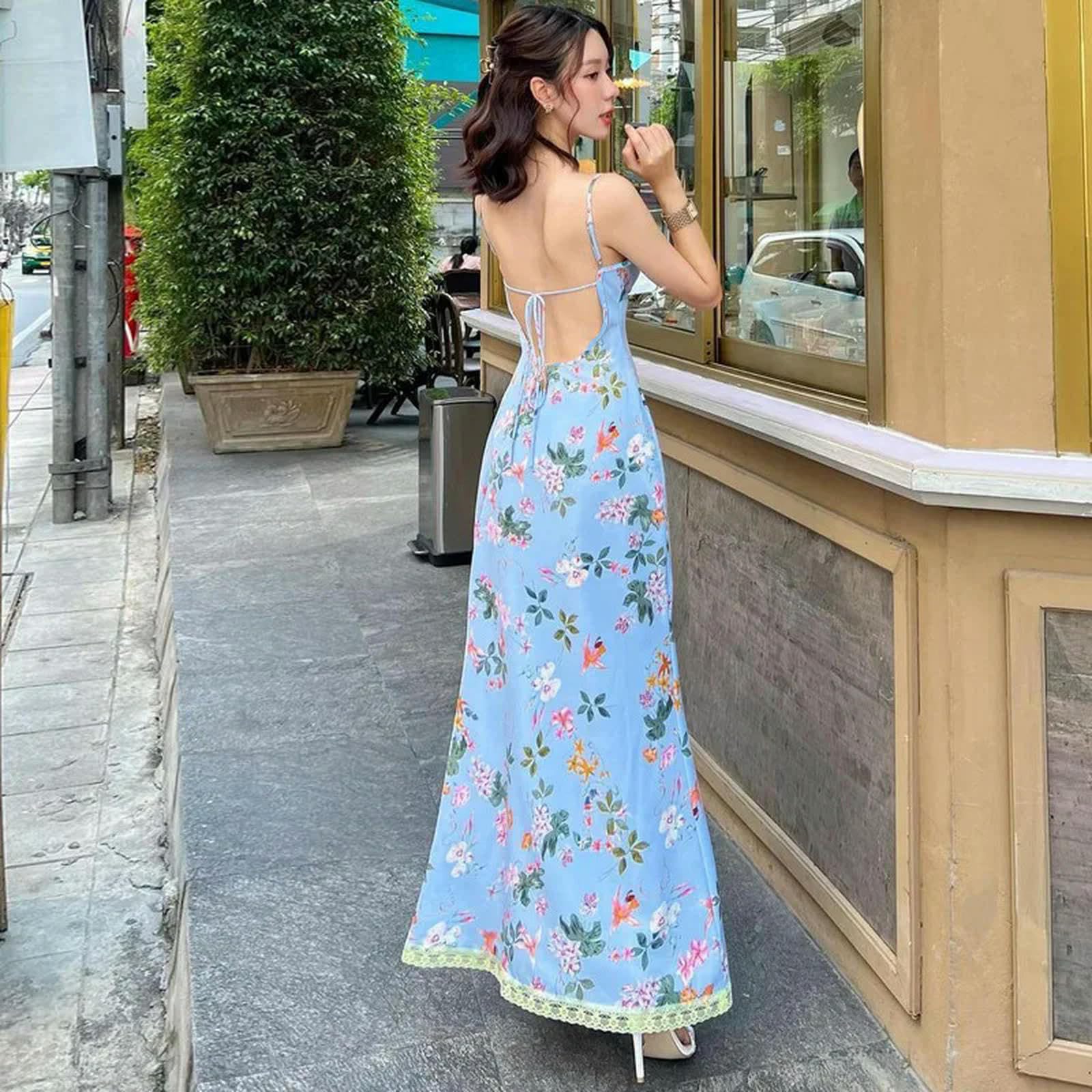Gonne da Donna Abiti da Donna da Donna Abbigliamento da Donna Abbigliamento Estivo Stampa in Pizzo Senza Schienale Elegante Abito di Temperamento Slim Temperament