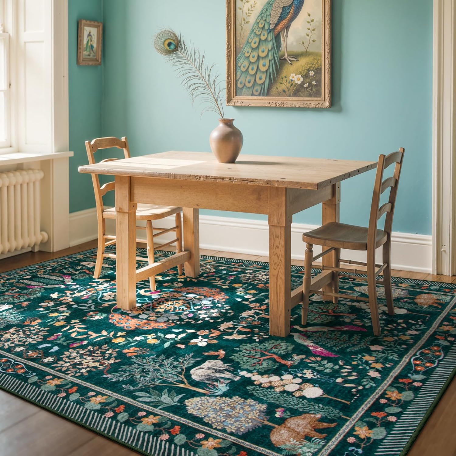 Lahome Dining Room Rugs for Under Table, Area Rug 6x9 Living Room Rugs, Washable Bedroom Rug Non Slip Low Pile Dining Room Rug Large Carpet for Bedside, Office, Playroom(Green)
