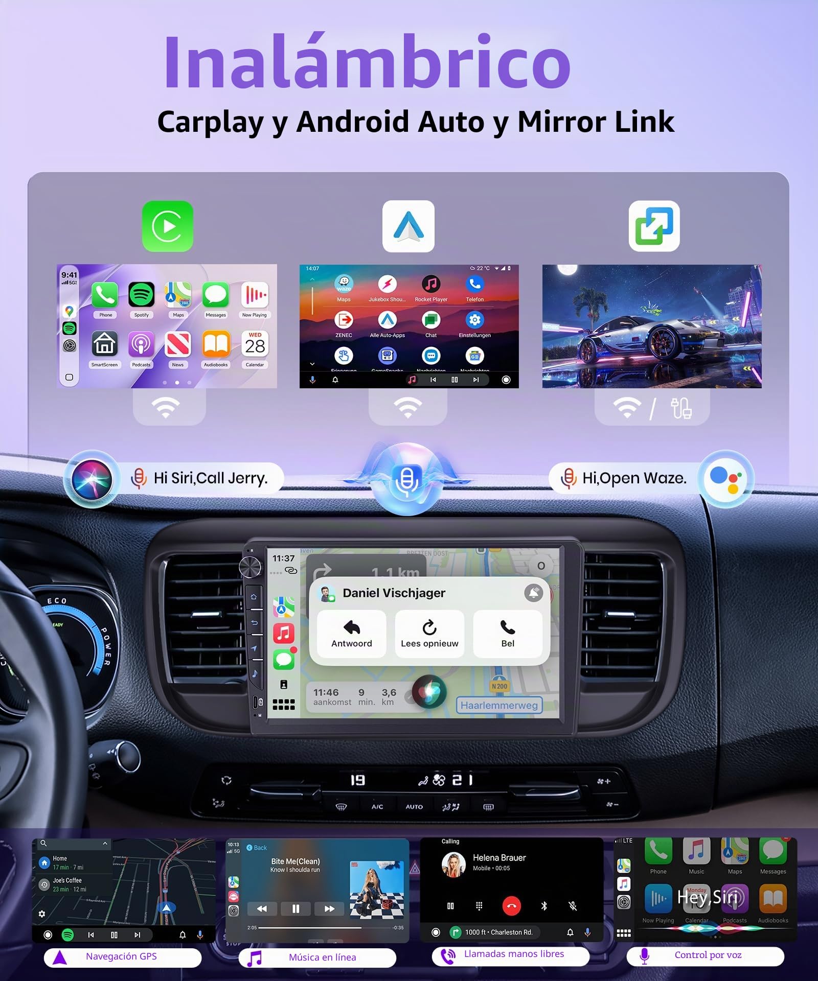 4G+64G Android Autoradio per Citroen Jumpy 3/Peugeot Expert/Toyota Proace 2016-2021 Inalámbrico Carplay Android Auto, 9 Pollici Incell Touchscreen Radio GPS WiFi Bluetooth FM/RDS EQ/SWC Cámara Trasera