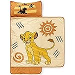 Jay Franco Kids Nap Mat Cartoon Embedded Pillow & Blanket - Soft 46x20Microfiber Sleeping Bag with Name Tag & Handle for School, Travel, Sleepover, Orange - Lion King