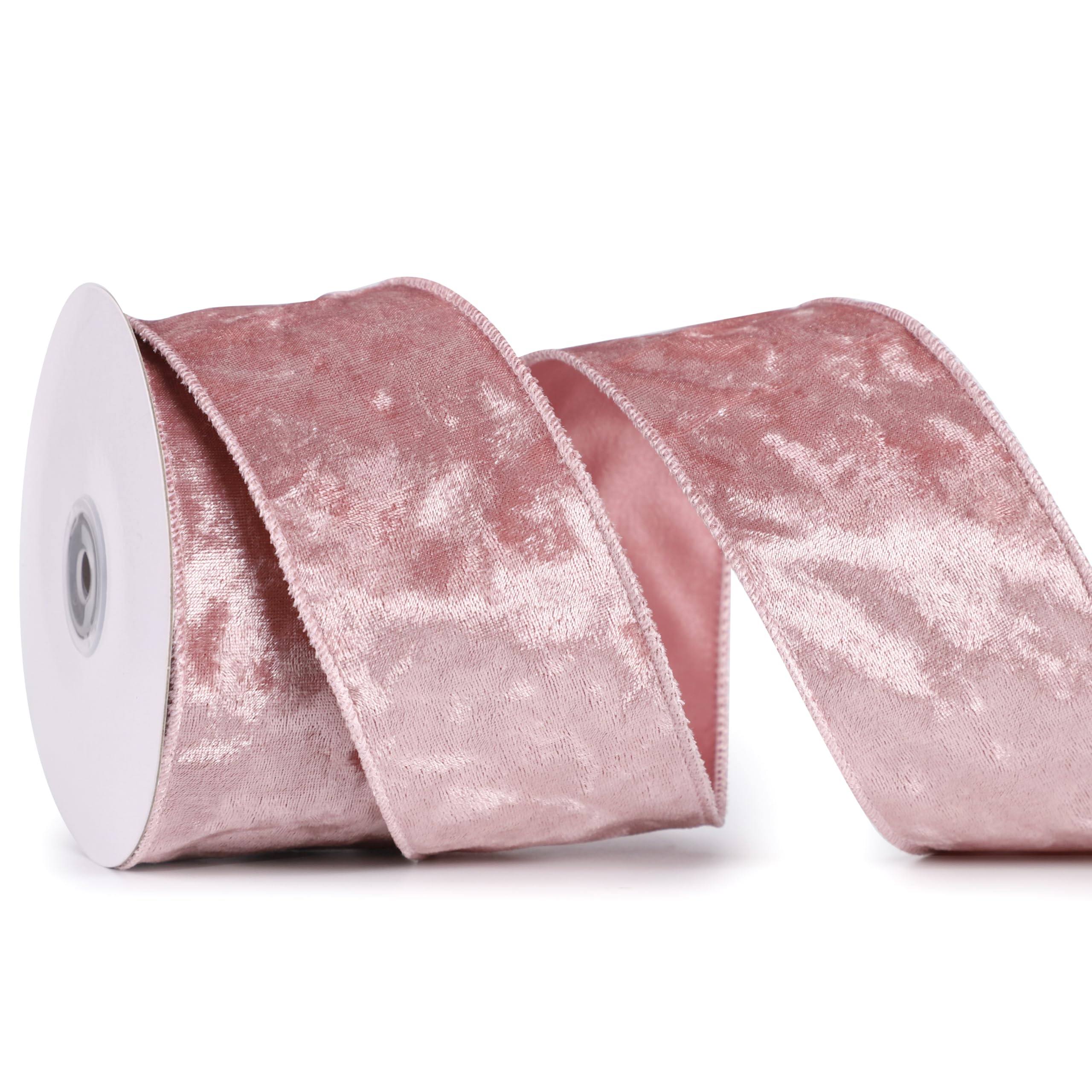 MAYREEL 2.5 Inch Pink Crushed Velvet Ribbon Wired for Christmas Decorations Gift Wrapping Wreaths Tree Toppers 10 Yards — image 1