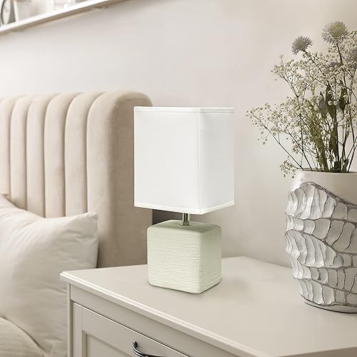 Miniatura 3 de Simple Designs LT2072-OFF Lámpara de mesa pequeña de piedra sintética con pantalla de tela, blanco roto con pantalla blanca