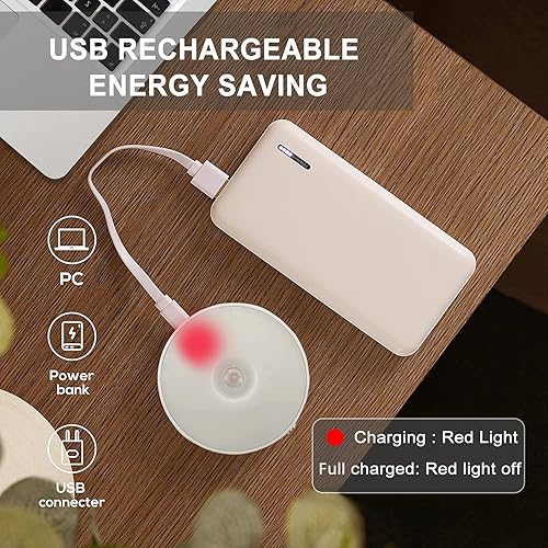Miniatura 5 de Luz nocturna LED con sensor de movimiento, paquete de 3 cargadores USB recargables, 3 modos de interruptor, base magnética inteligente, luz