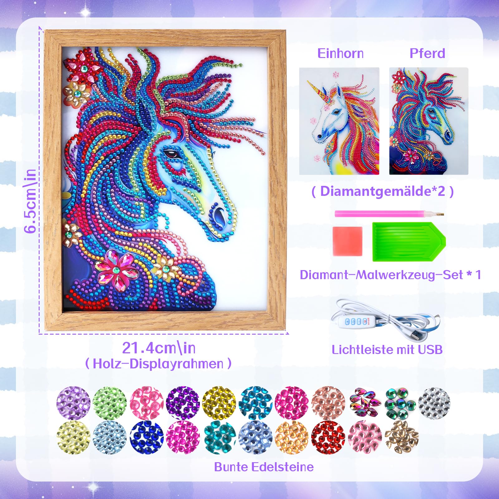 Kit Diamond Painting Enfant Licorne 5-12 Ans - 15 Tableaux + Porte-Clés - Loisir Créatif Bricolage Fille Cadeau Anniversaire