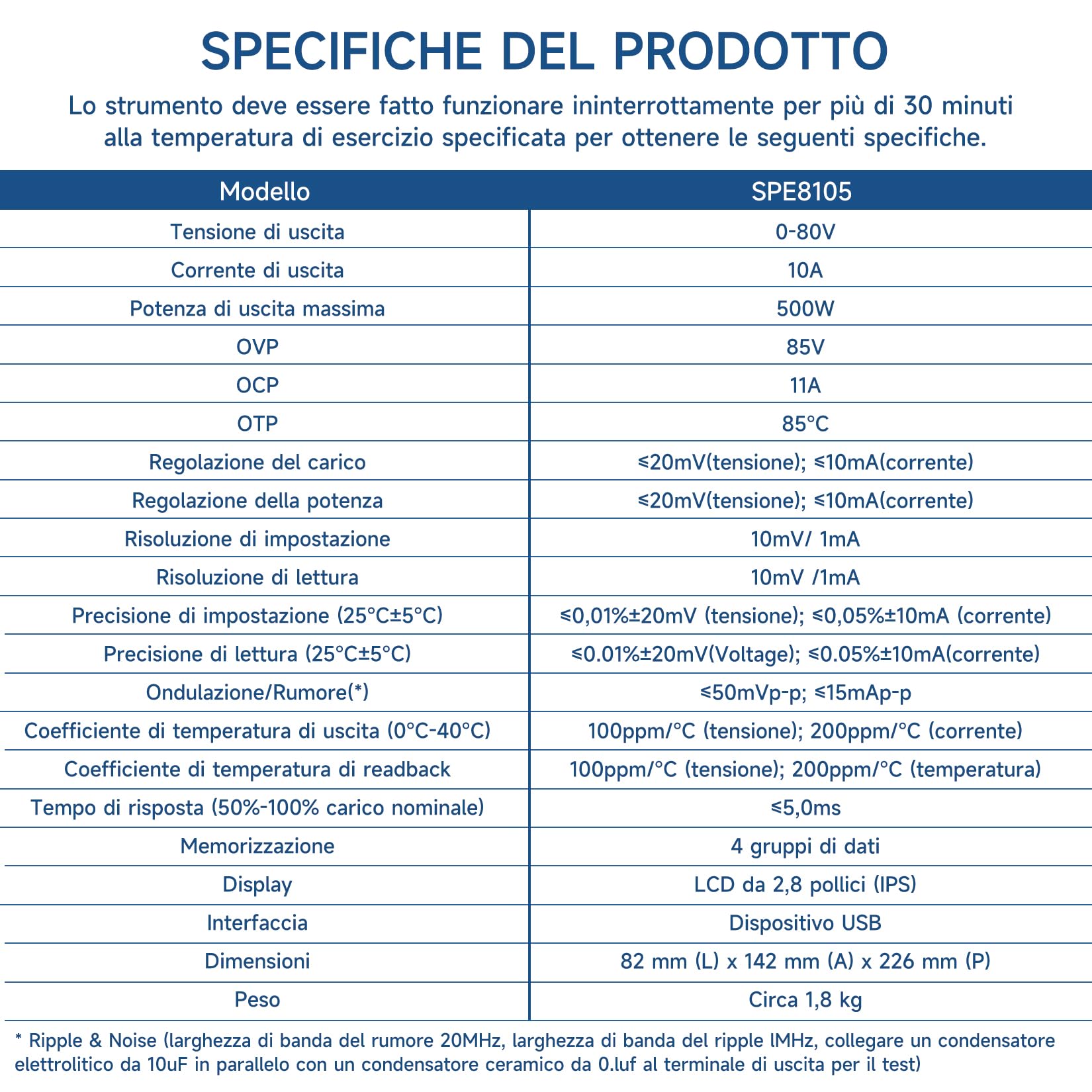 OWON Alimentatore da laboratorio (0-80 V, 0-10 A), alimentatore DC programmabile con potenza di uscita max. 500 W, display LCD da 2,8 pollici e pulsante di attivazione/disattivazione uscita SPE8105