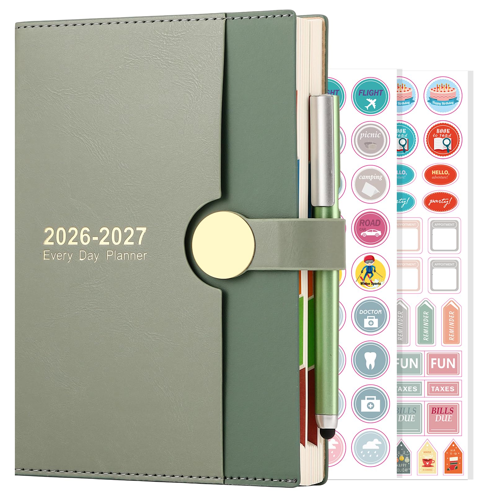 Academic Diary 2026-2027 A5 Page a Day, from August 2026 to August 2027, 13 Months Daily Planner,Hardcover Diary with Pen (Green)