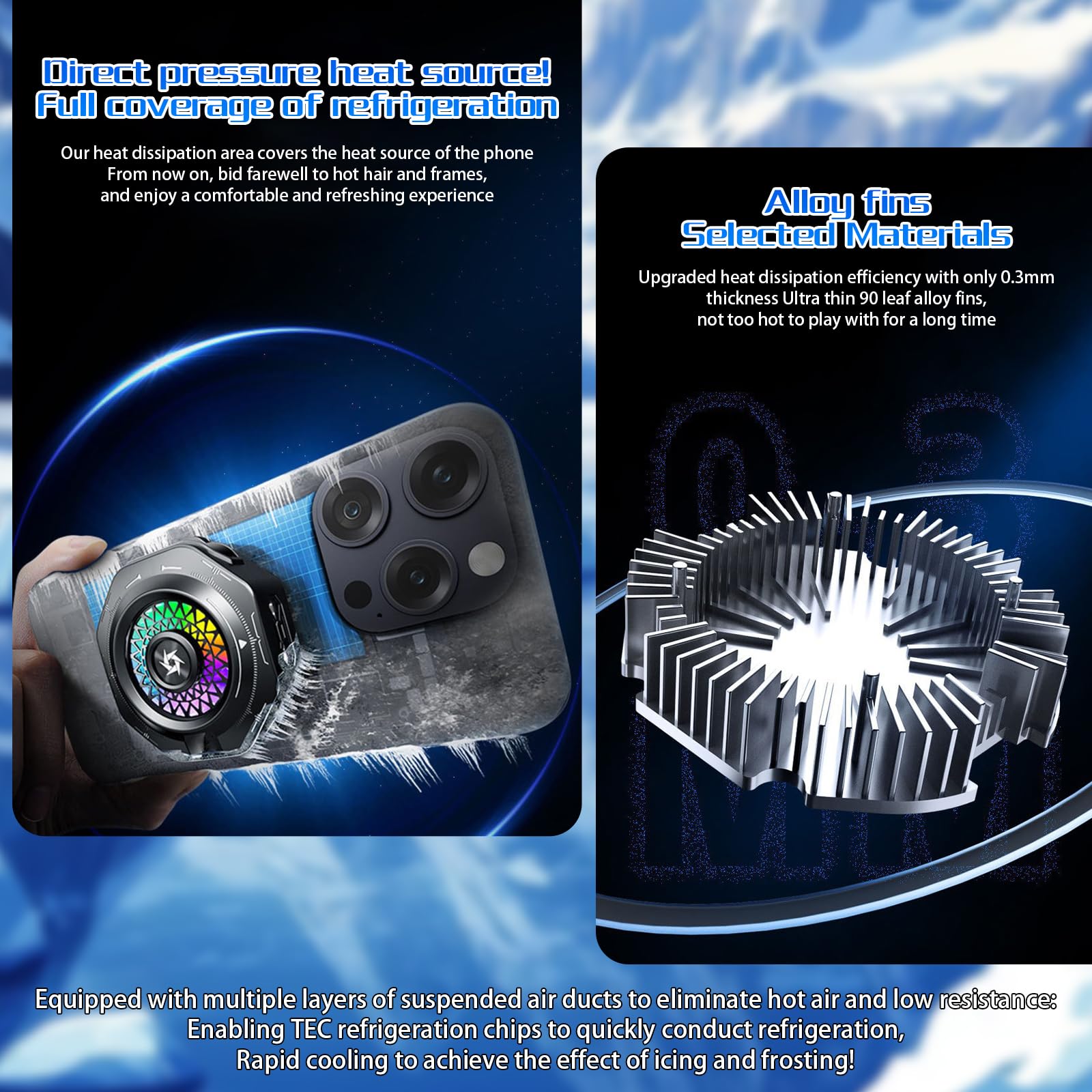 Ventilador para Movil, Enfriador para Celular con Iluminación RGB, Visualización De Temperatura En Tiempo Real, para Móviles, Tabletas E iPad