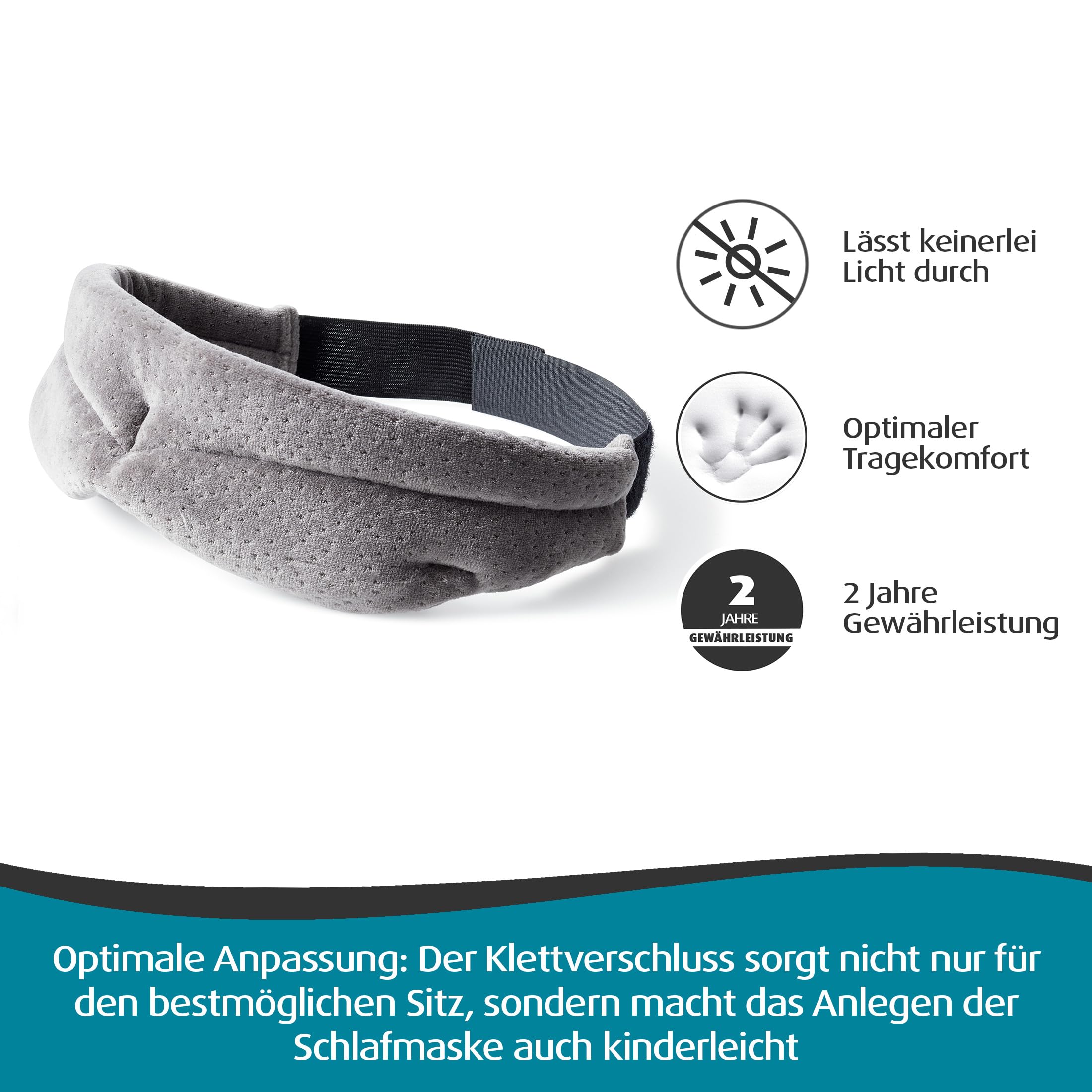 TEMPUR Schlafmaske für Damen und Herren, blickdichte verstellbare Schlafbrille für tiefe Entspannung, Grau