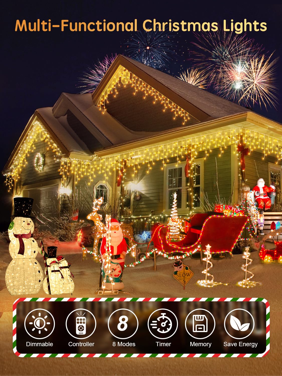 CGN Cortina Luces Navidad Exterior, Conectable 10M 400LED Luces Arbol Navidad Decoración de IP65 Impermeable con 8 Modos Memoria, luzes de natal exterior para Fiestas Bodas Jardín Balcon Ventana