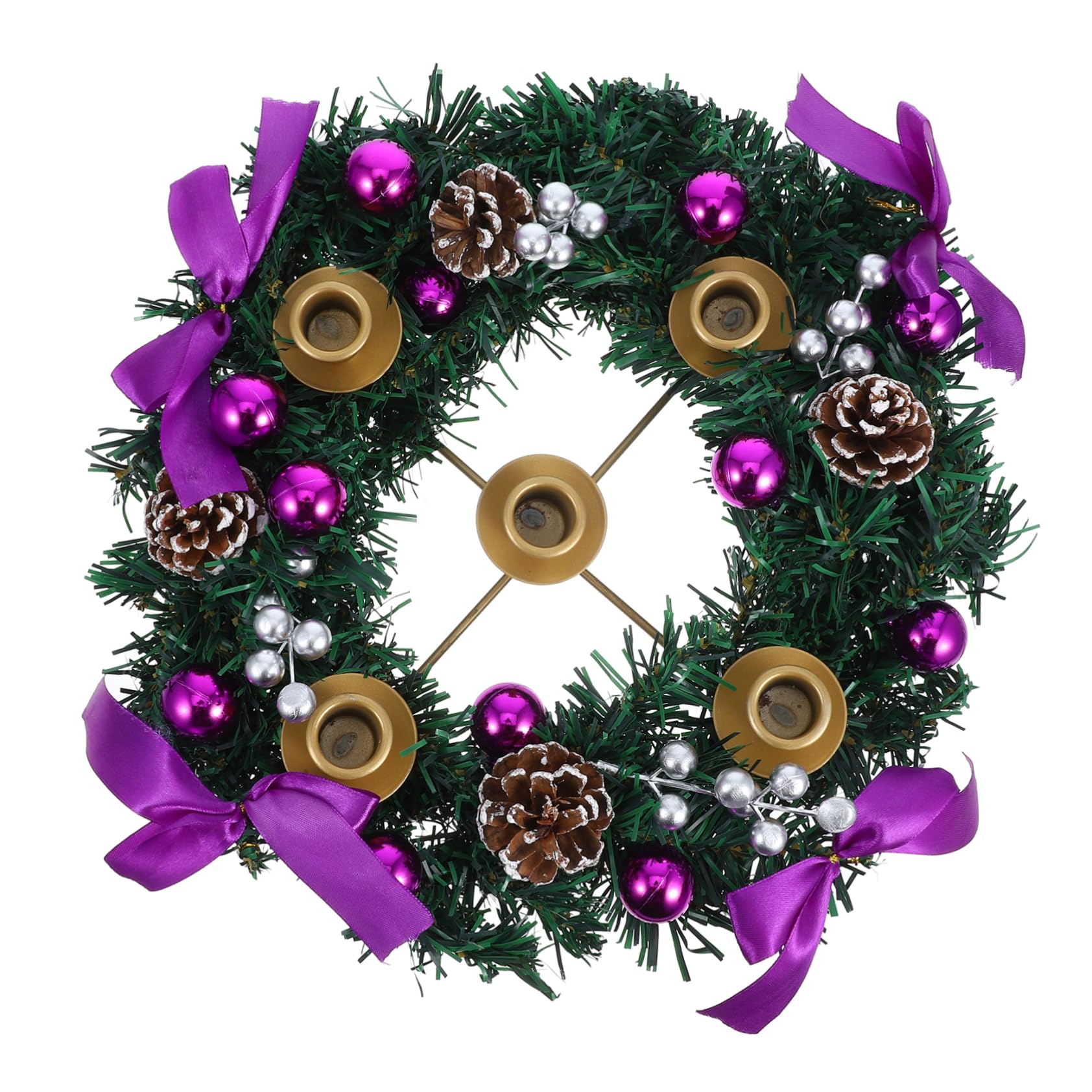 VALICLUD Christmas Advent Wreath Ring Holder with Purple Ribbons Rustic Candlestick Decoration Featuring Glitter Berries for Holiday Home Decor Sturdy and Construction for Elegant