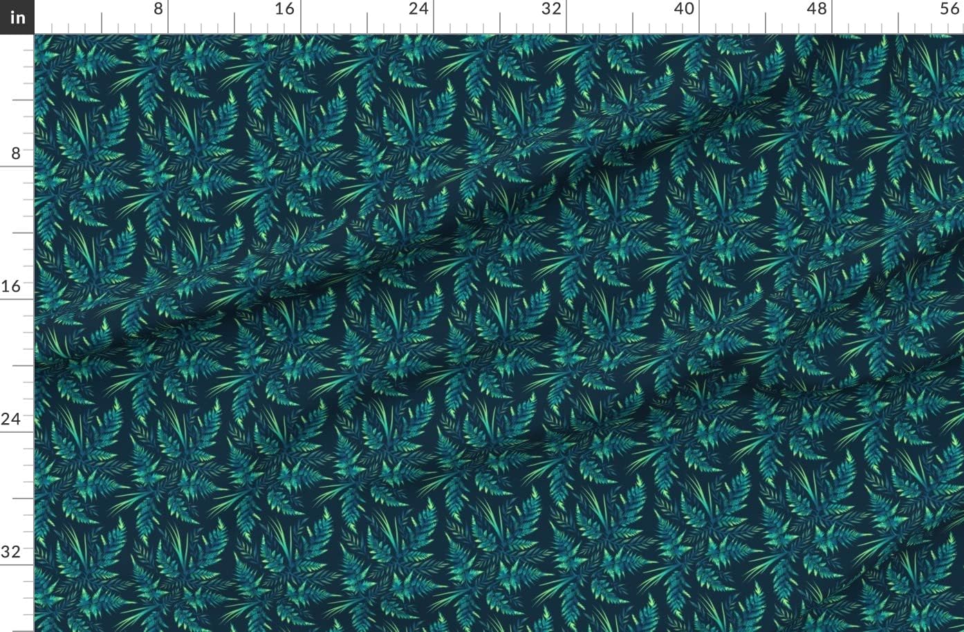 Spoonflower Fabric - Fern Leaves Green Leaf Jungle Emerald Watercolor Palm Forest Printed on Organic Cotton Sateen Fabric by The Yard - Sewing Quilting Apparel Home Decor