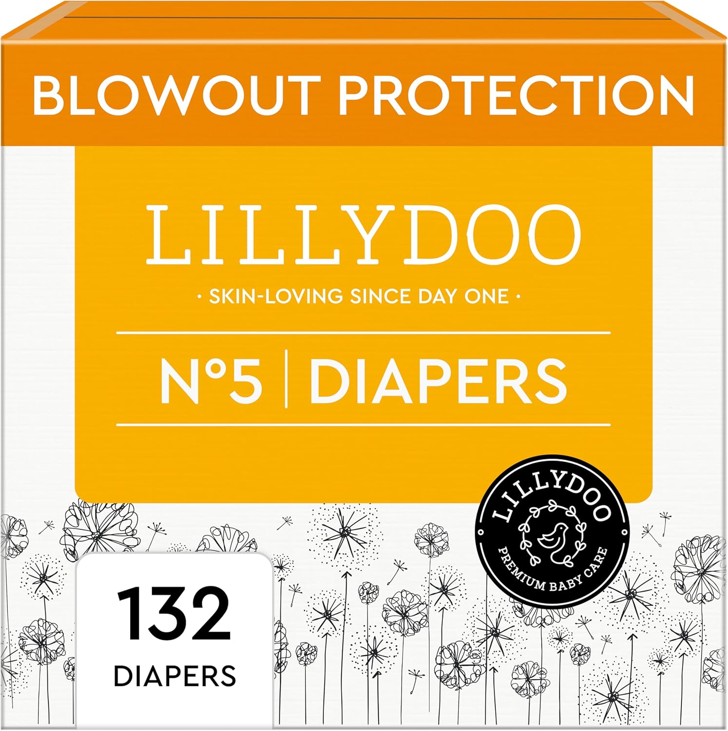 LILLYDOO Baby Diapers - Size 5 (24-35 lbs), Monthly Supply (132 Count), Leak Protection, Skin-Friendly, Ultrasoft, Perfume- & Chlorine-Free, Hypoallergenic, Dermatologist Tested, Oeko-TEX® 5 132.0